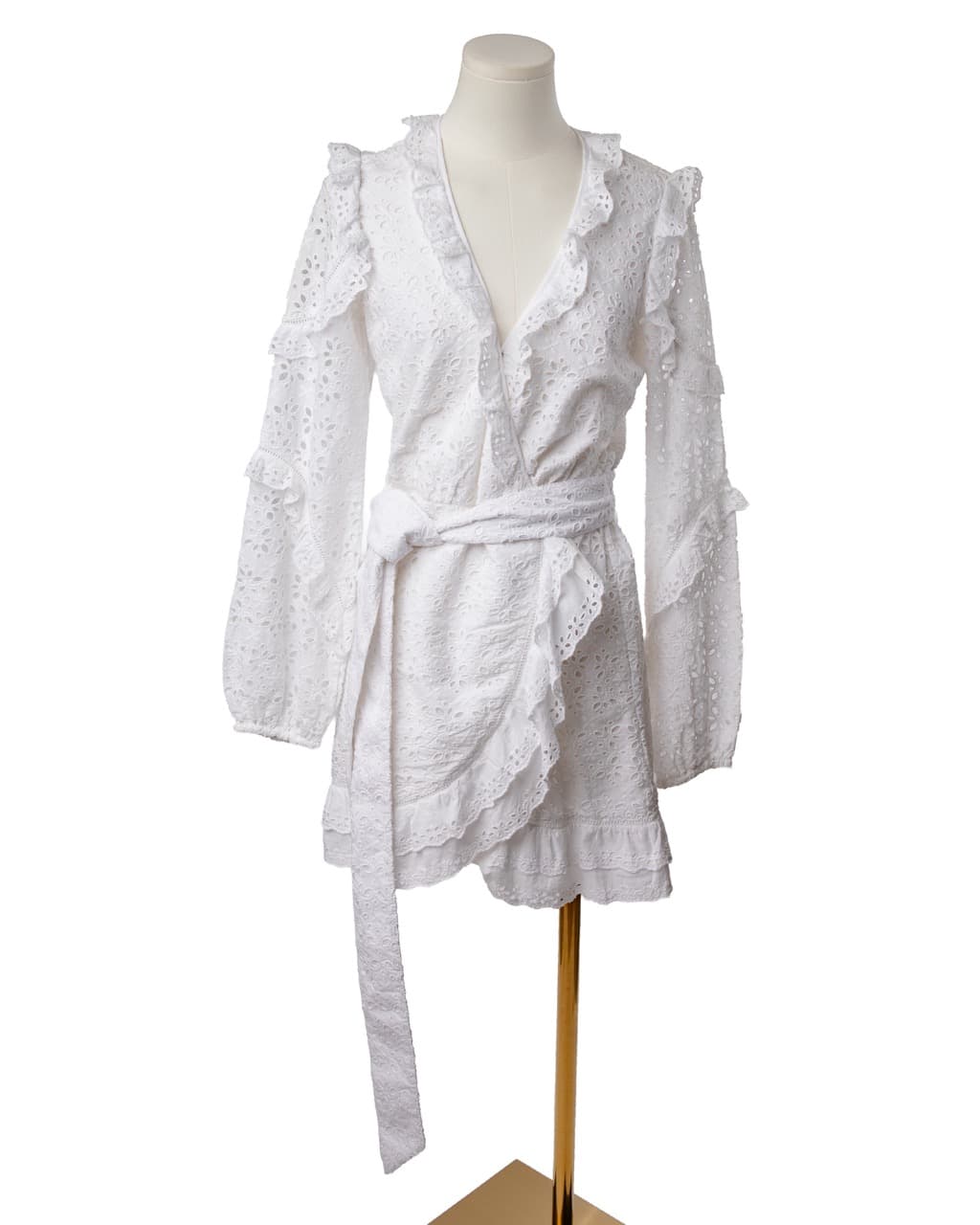 Veronica Beard Julia White Eyelet Belted Wrap Mini Dress