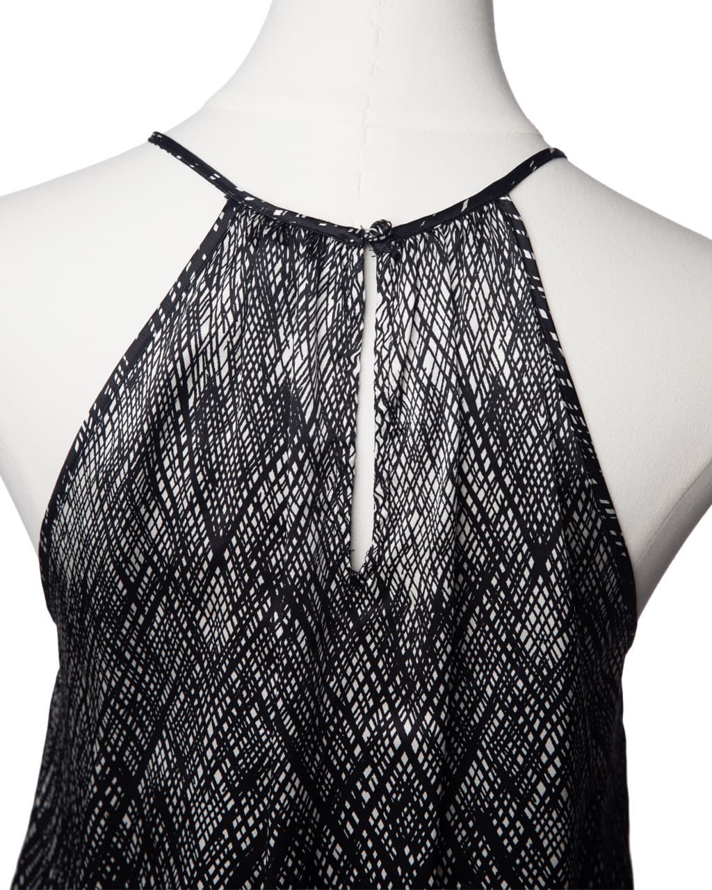 Joie Leikyn Silk Halter Blouse in Noir Ivory Geo
