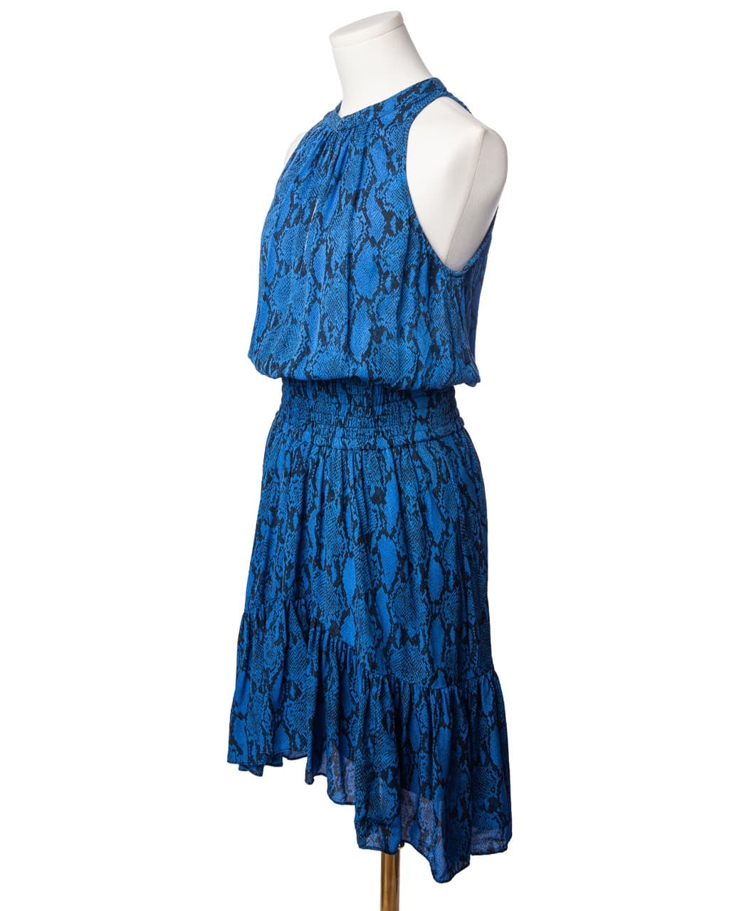 A.L.C. Blue Snakeskin Silk Smocked Waist Dress