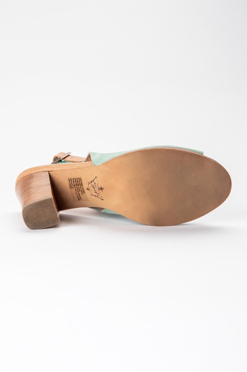 Miss Albright Mint Laser-Cut Leather Peep-Toe Block Heel Sandals