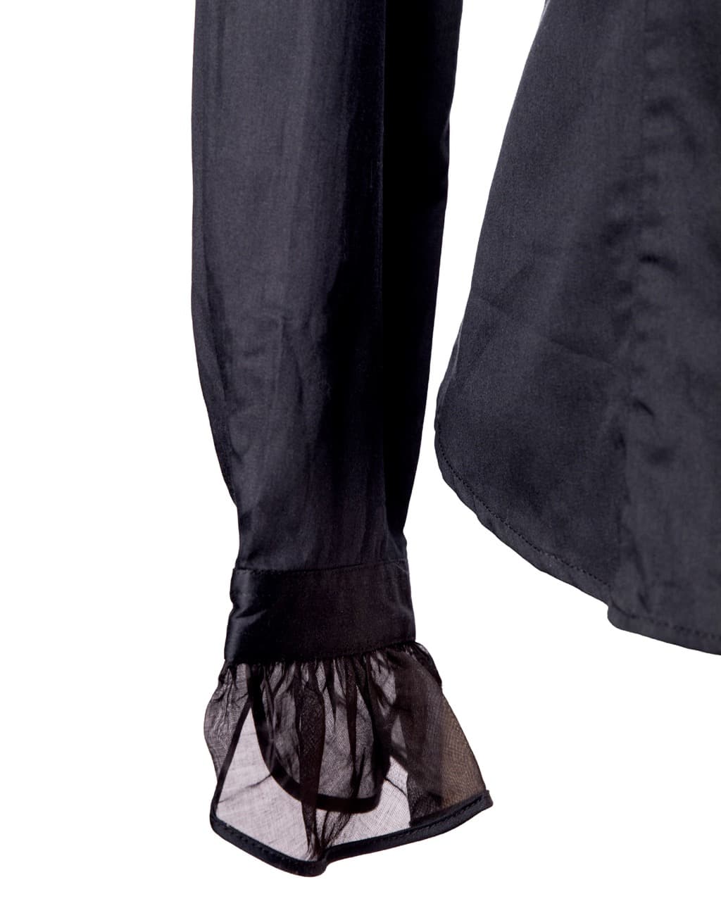 Gorsuch Black Cotton Ruffle Button-Down Blouse | Sheer Organza Trim