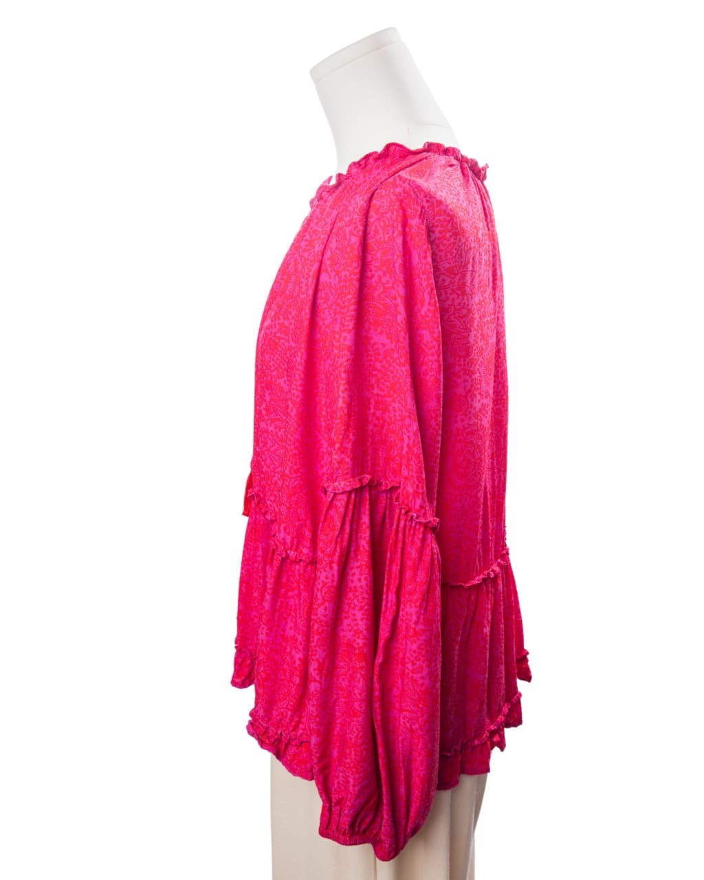 Natalie Martin Shangri La Raspberry Rayon Tiered Ruffle Peasant Blouse