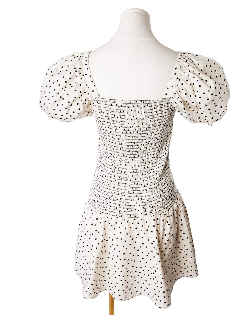 Tanya Taylor Eden Polka Dot Puff-Sleeve Smocked Mini Dress