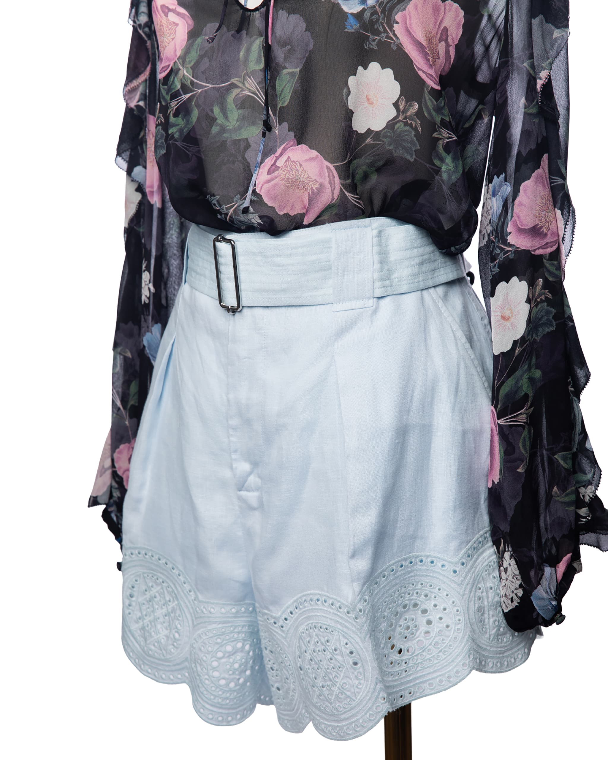 A.L.C. Milos Ice Water Eyelet Linen Shorts