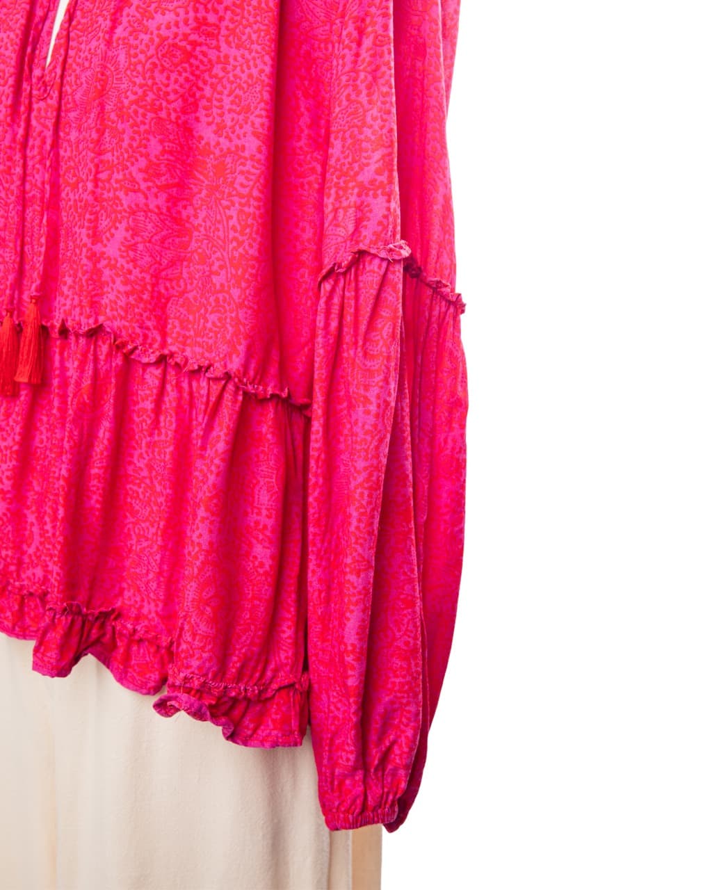 Natalie Martin Shangri La Raspberry Rayon Tiered Ruffle Peasant Blouse