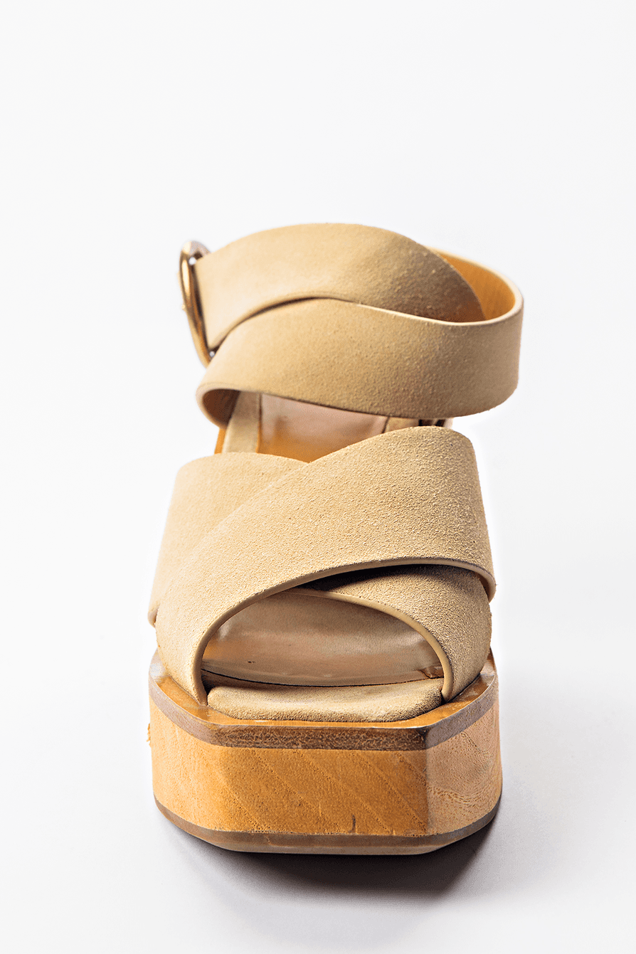 Rag & Bone Oatmeal Suede Wooden Platform Wedge Sandals