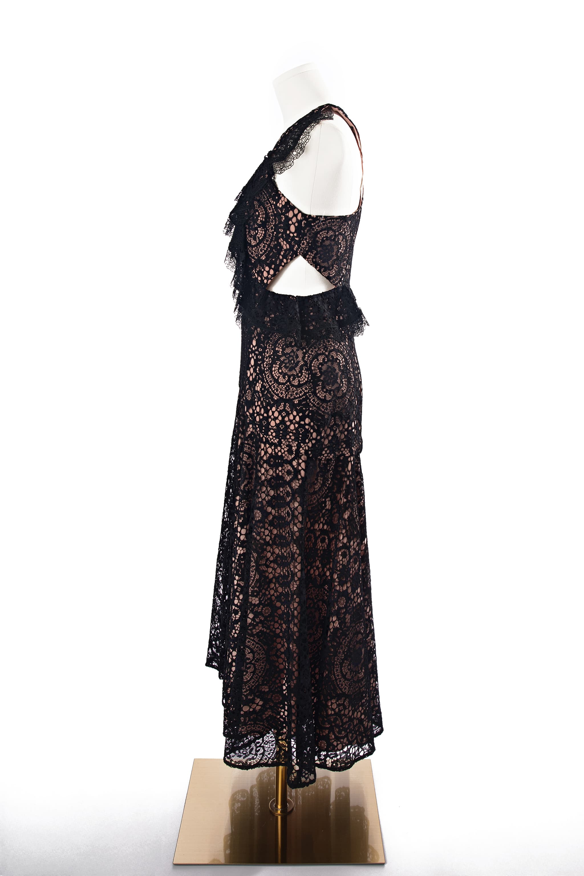 Alexis Midnight Lace Ruffle Midi Dress