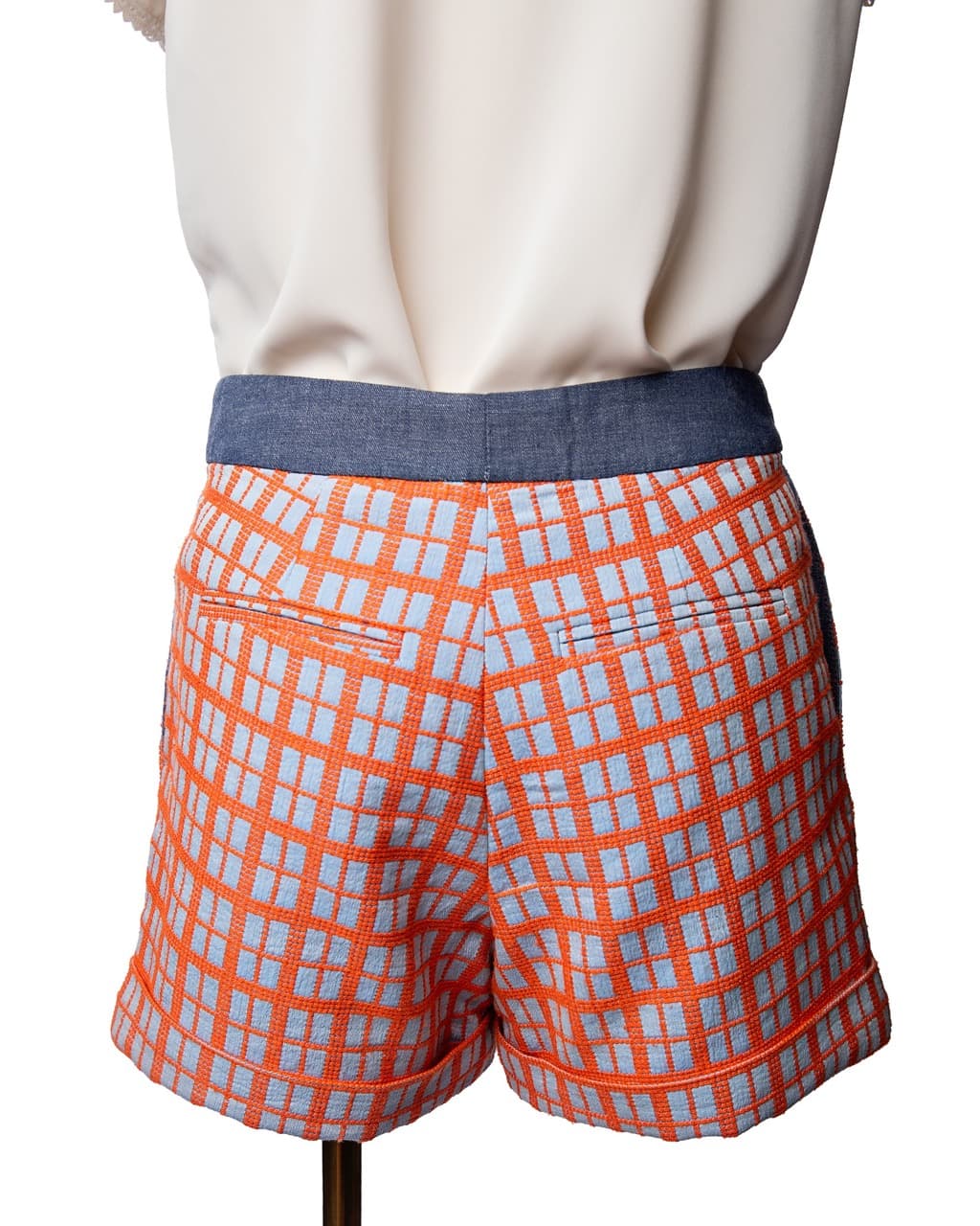 Derek Lam 10 Crosby Orange Embroidered Grid Shorts