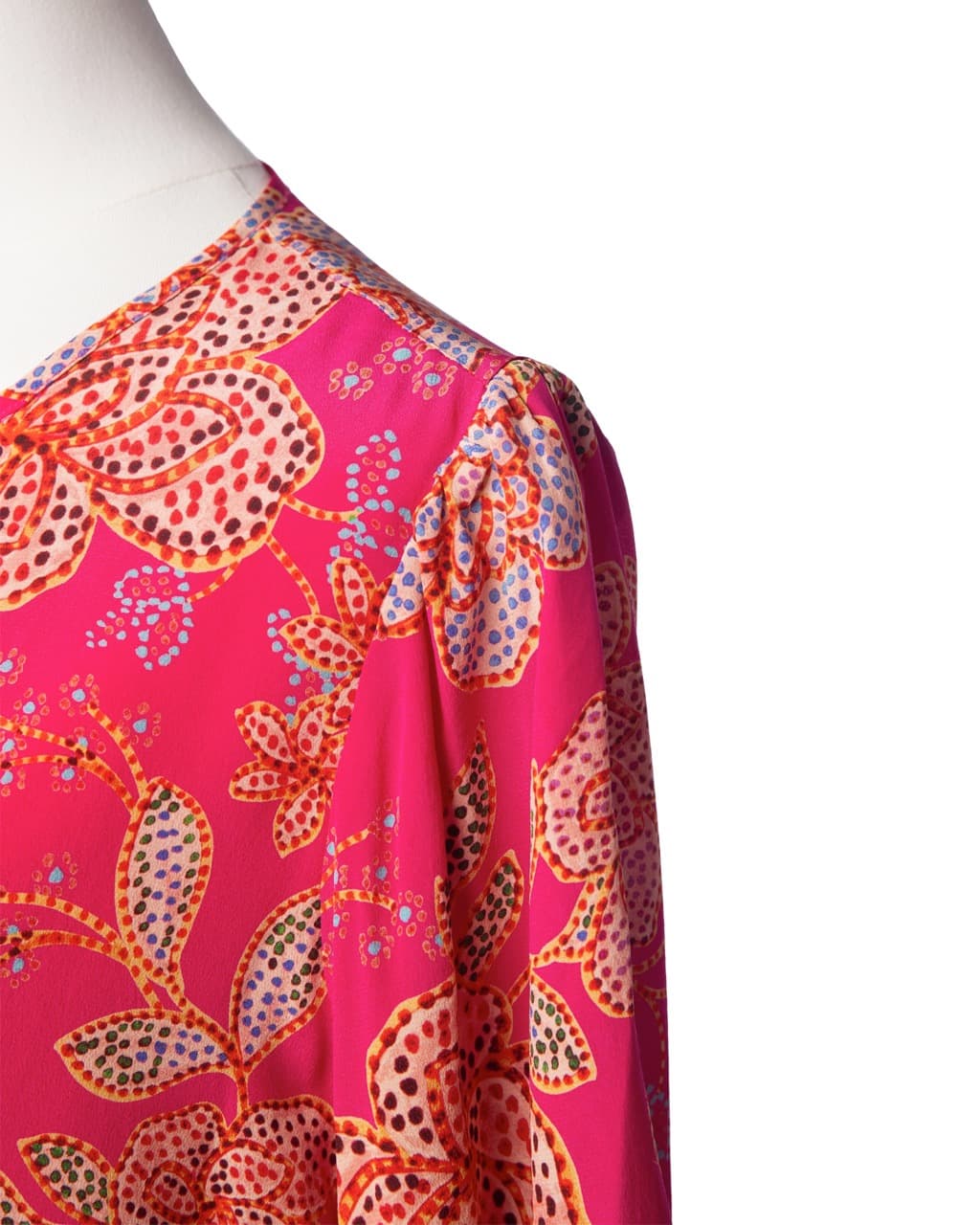 Johnny Was Fuchsia Floral Silk Tassel Shift Dress