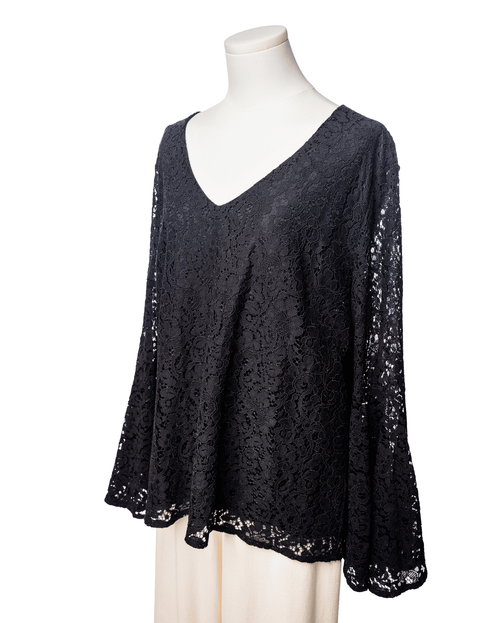 Catherine Malandrino Black Floral Lace Bell Sleeve Blouse- New with Tags