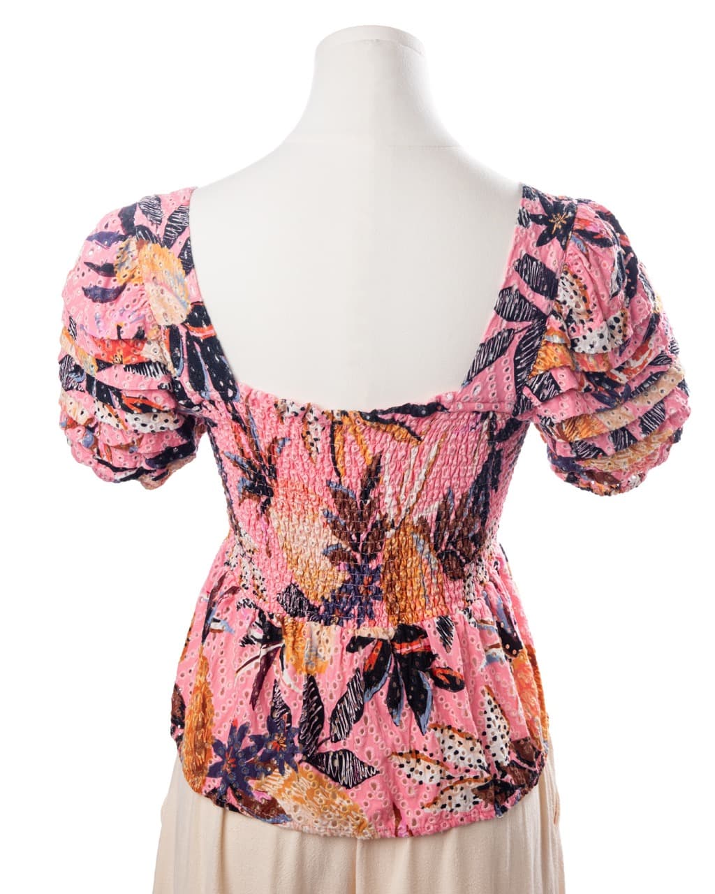 Farm Rio Pink Tropical Smocked Peplum Top
