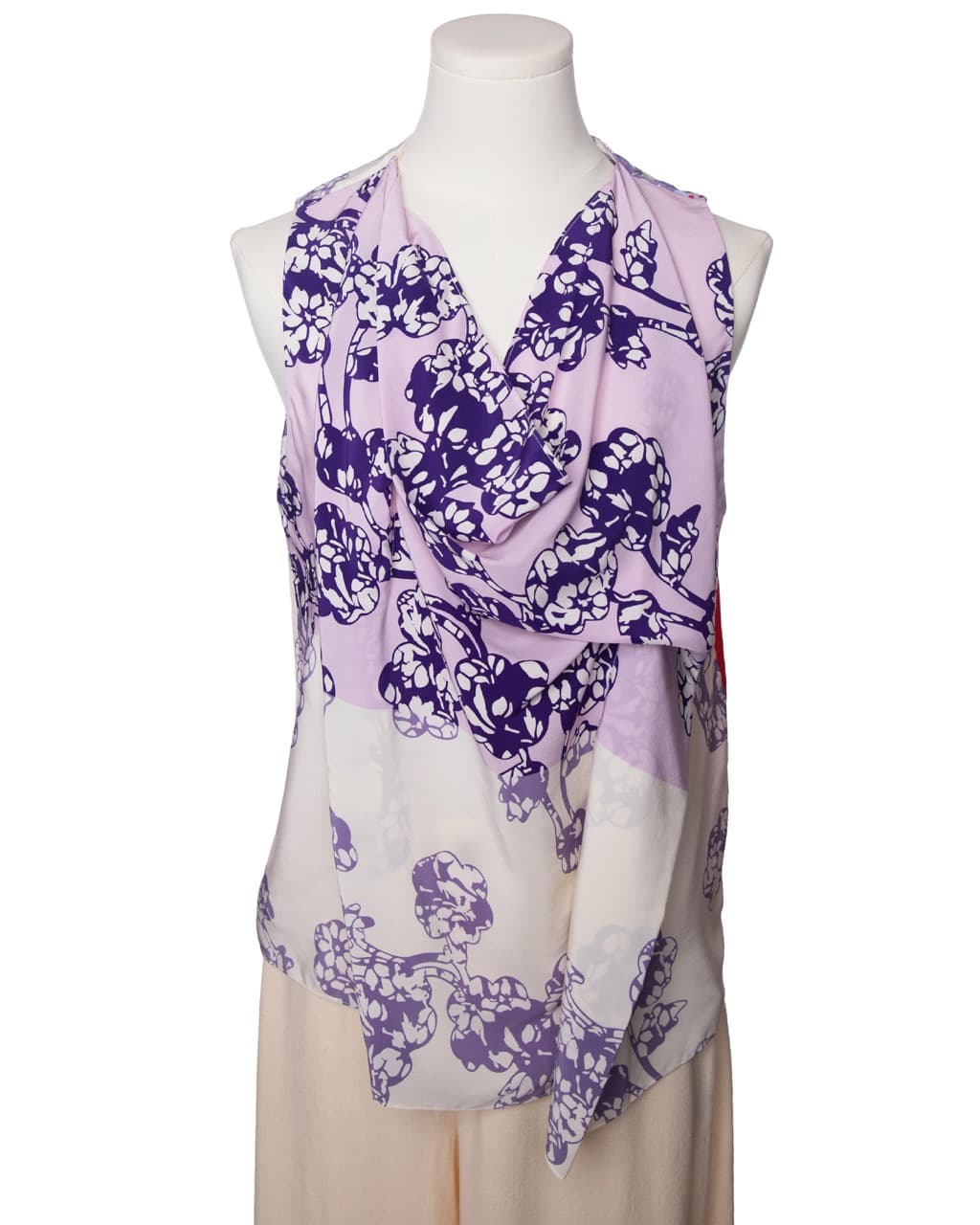 Diane von Furstenberg Silk Floral Draped Sleeveless Blouse