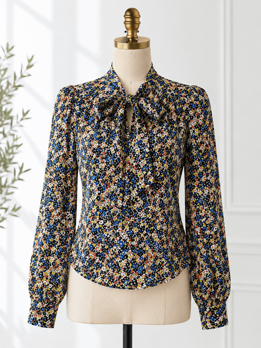 Veronica Beard “Mena” Gathered Floral Puff-Sleeve Top