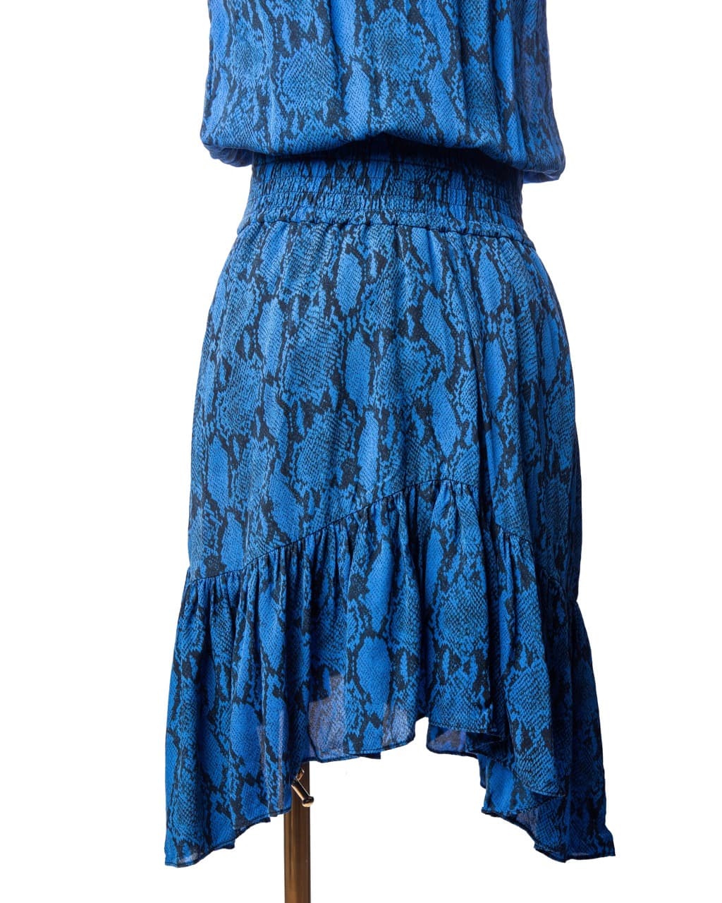 A.L.C. Blue Snakeskin Silk Smocked Waist Dress