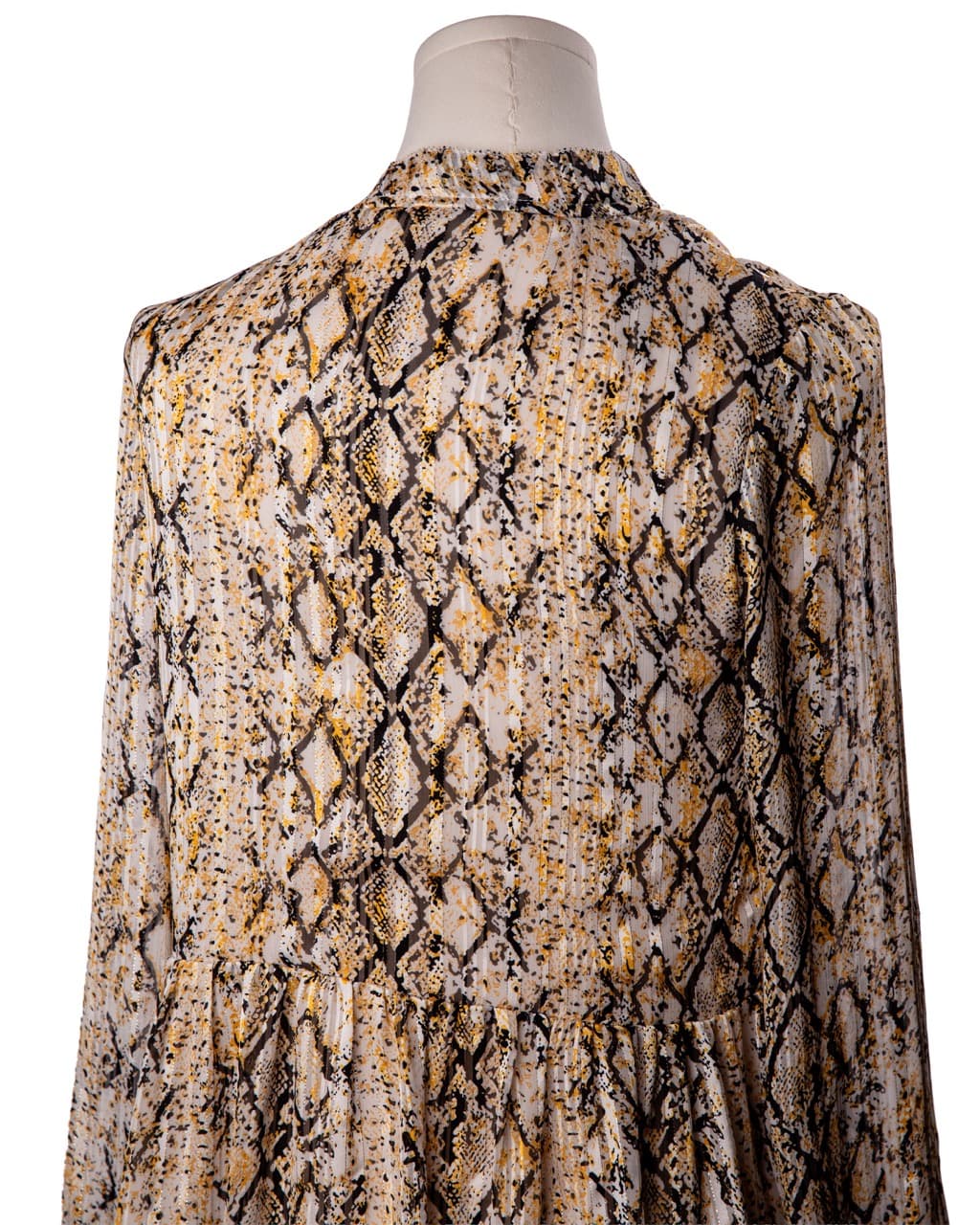 FRNCH Paris Metallic Snake Print Long Sleeve Tiered Mini Dress