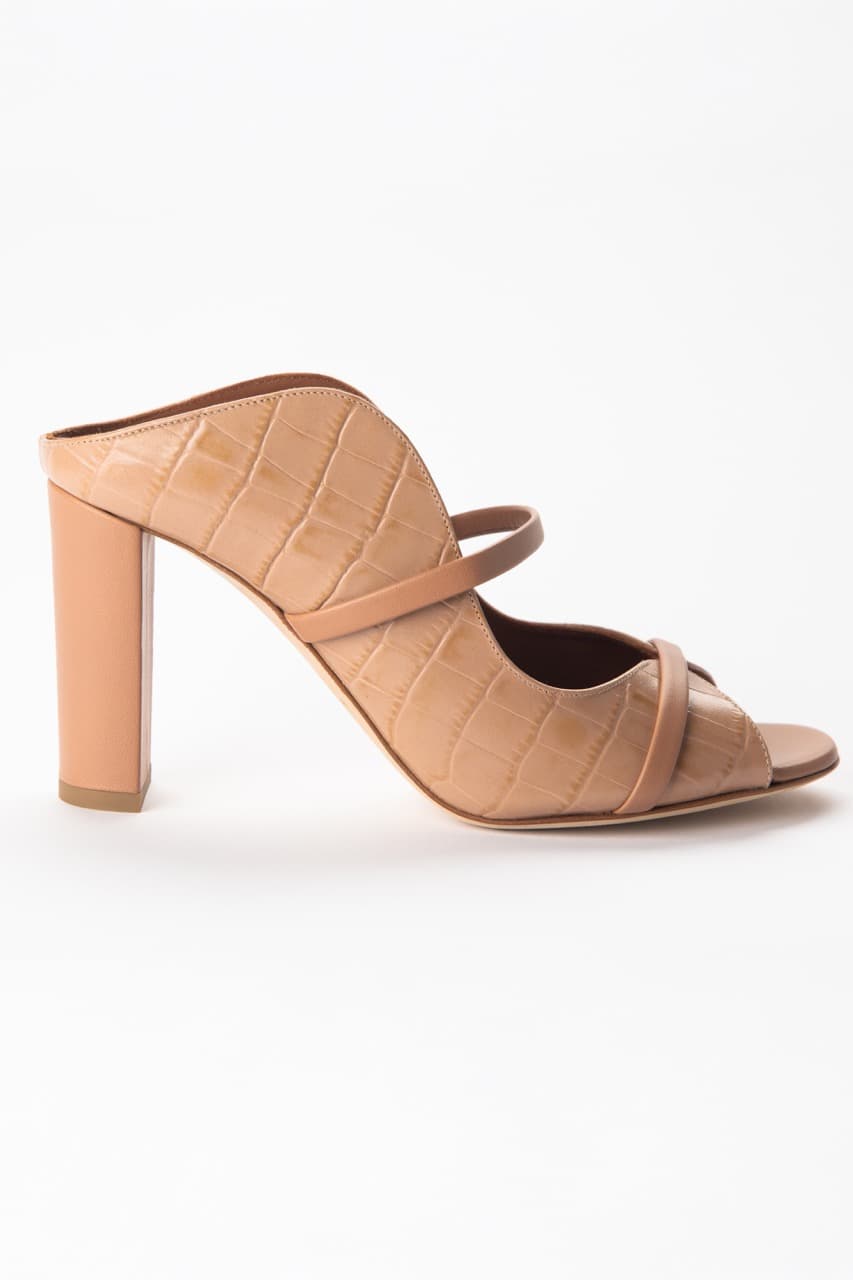 Malone Souliers Caramel Croc-Embossed Leather Mule Sandals