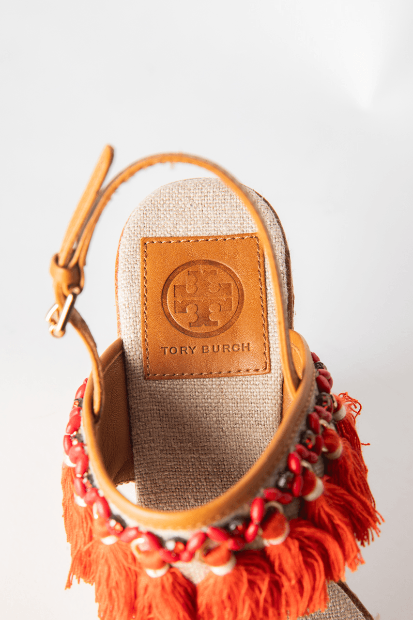 Tory Burch Niyah Embellished Tassel Espadrille Wedges