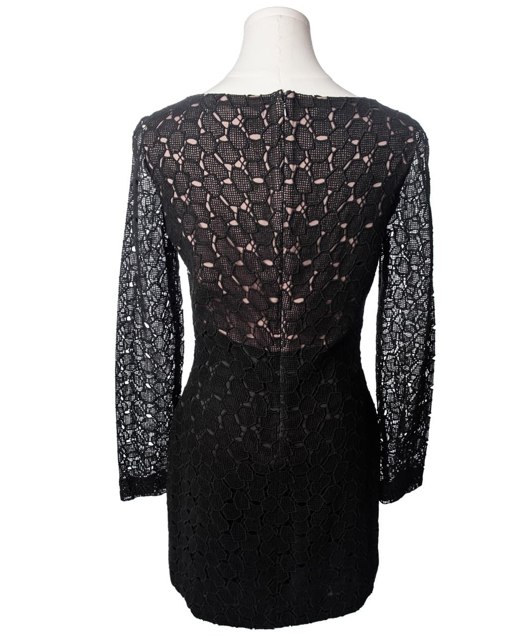 Diane von Furstenberg Black Lace & Leather Accent Cocktail Dress