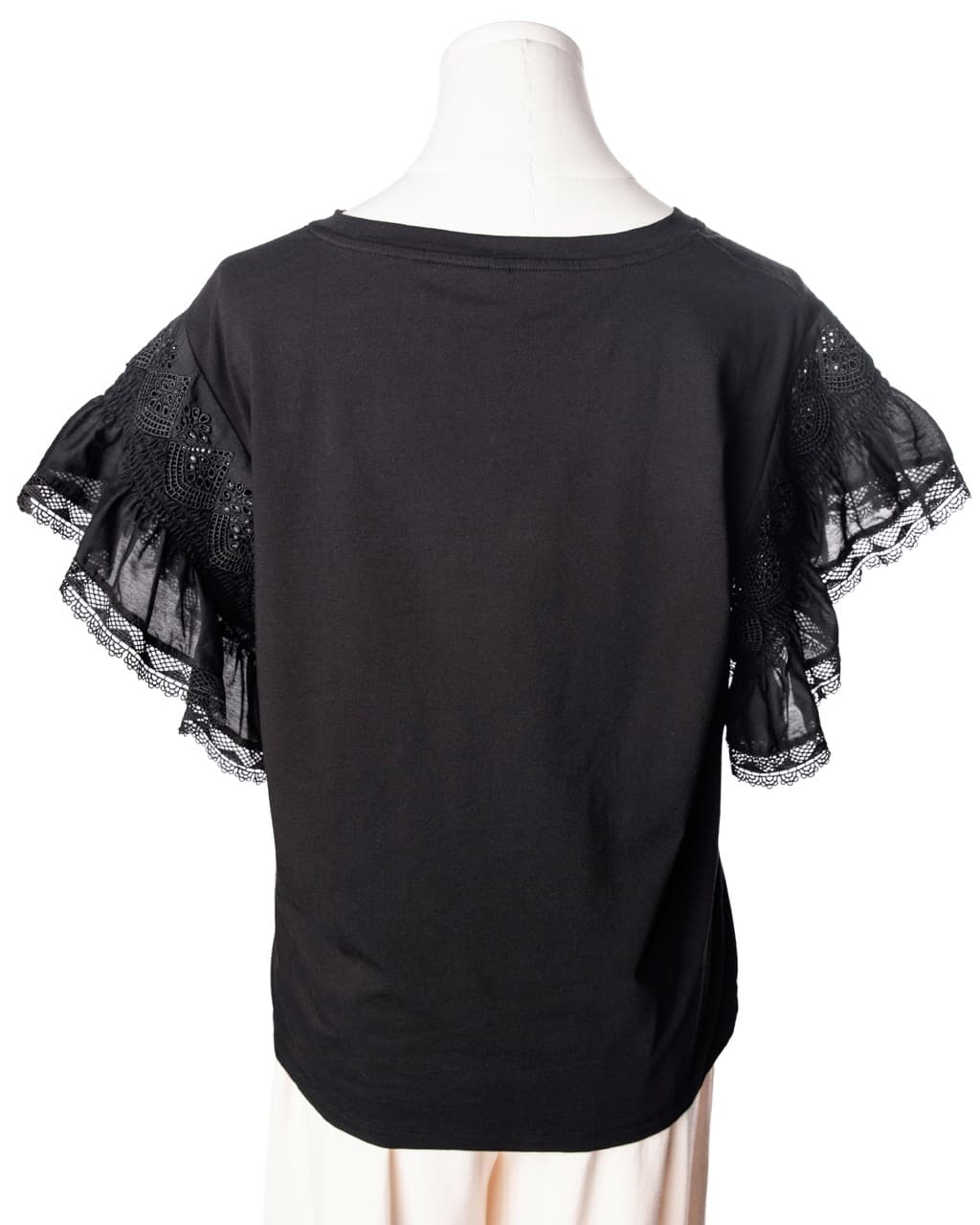 Kobi Halperin Black Embroidered Ruffle Sleeve Cotton Knit Top