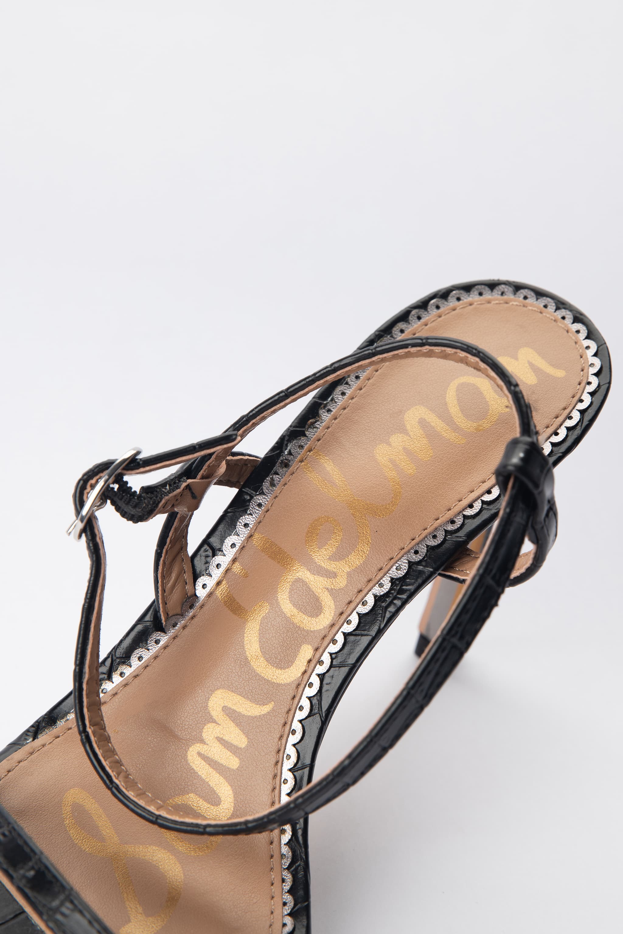 Sam Edelman Black Croc-Embossed Strappy Heels
