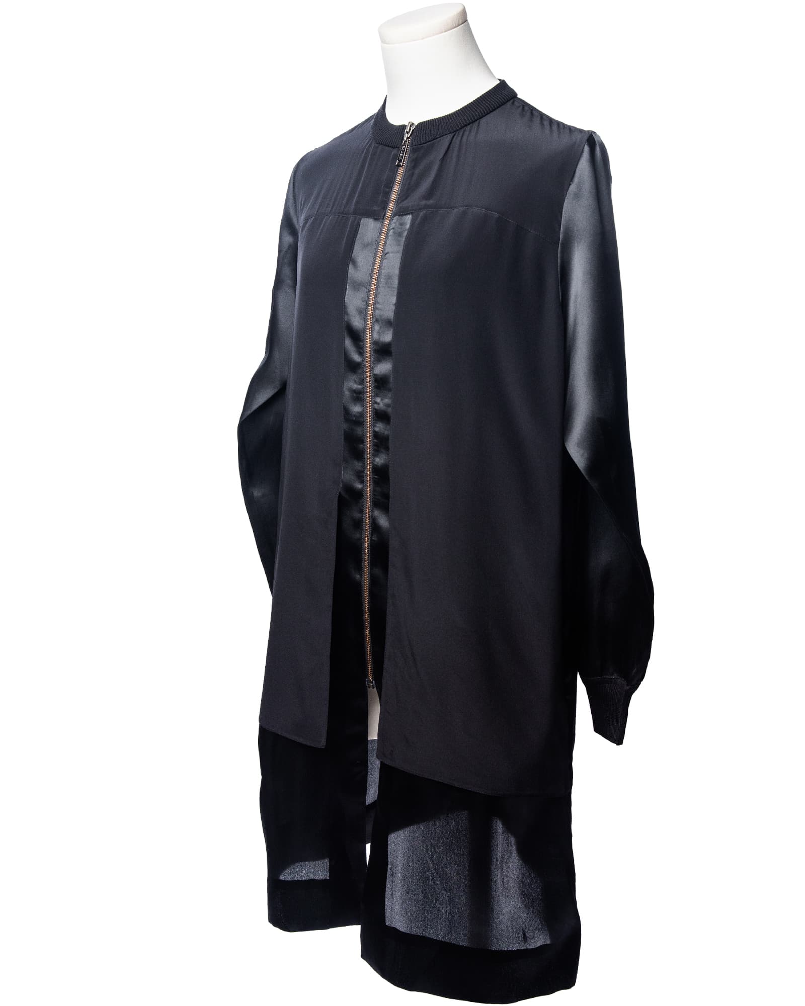 Misook Black Silk Zip-Front Longline Blouse Tunic