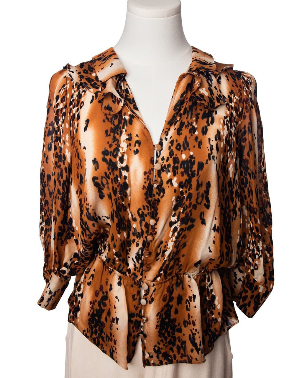 Parker Silk Leopard Print Ruffle Blouse