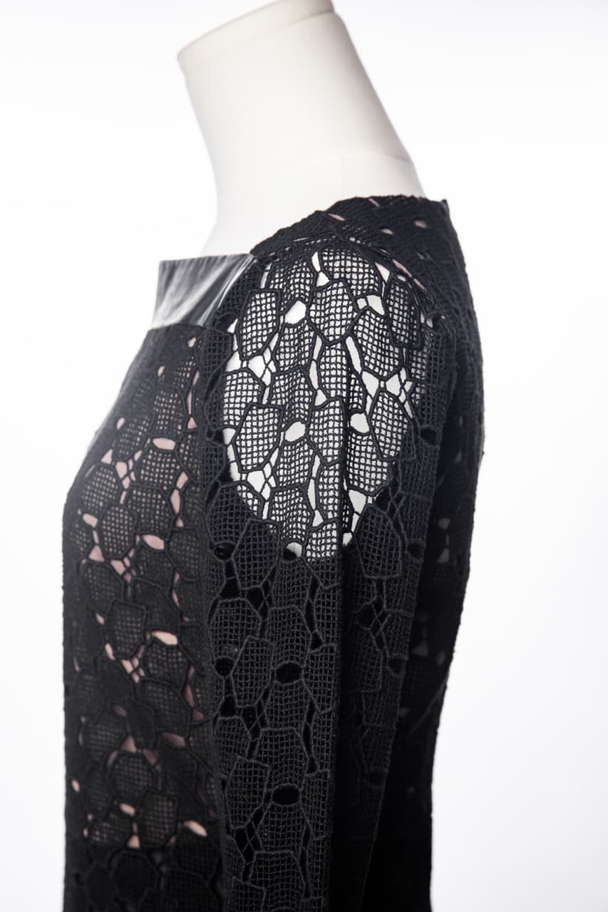 Diane von Furstenberg Black Lace & Leather Accent Cocktail Dress