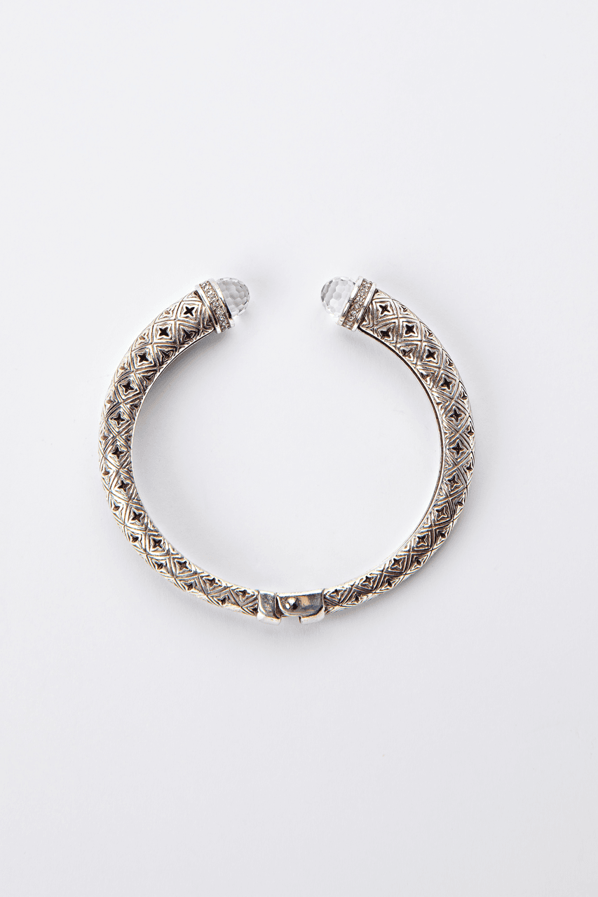 Crystal Cap Hinged Statement Cuff Bracelet