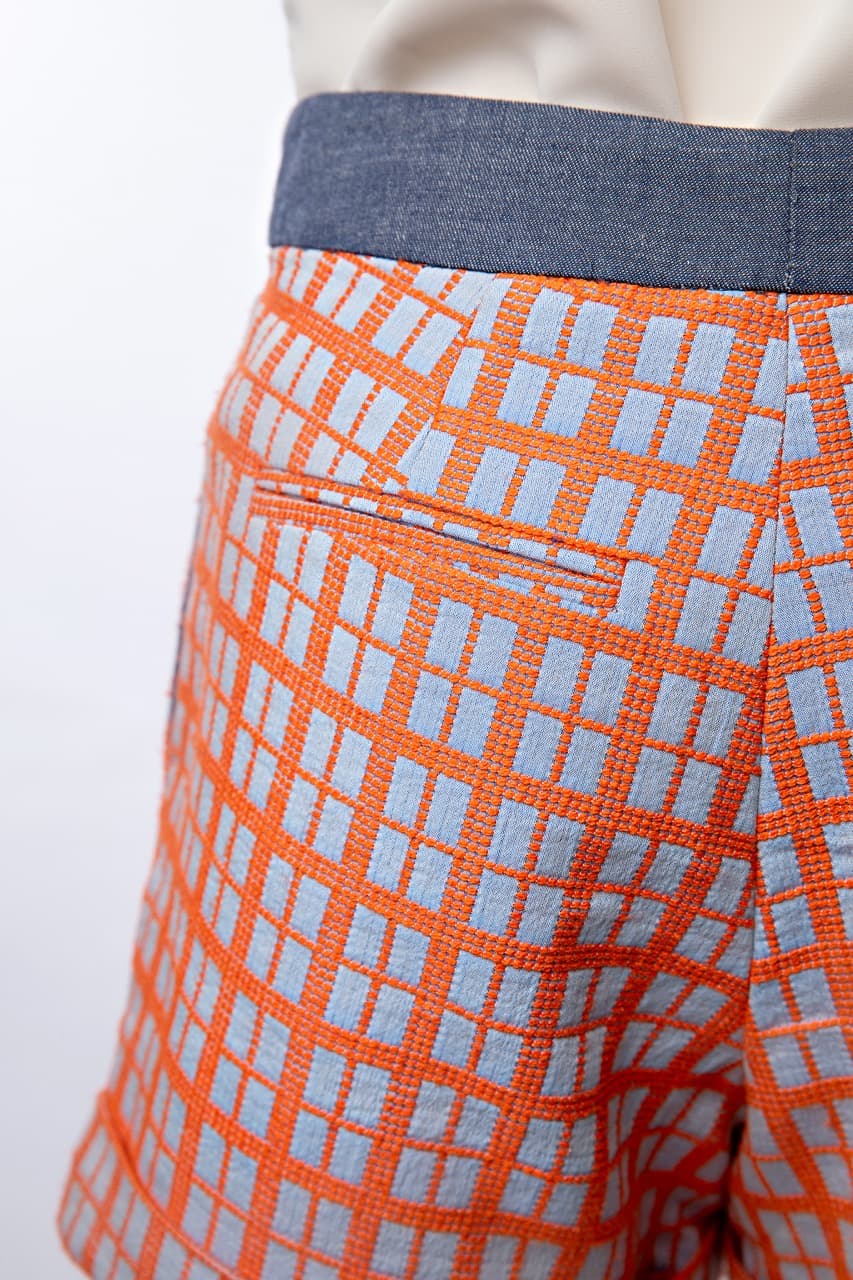 Derek Lam 10 Crosby Orange Embroidered Grid Shorts