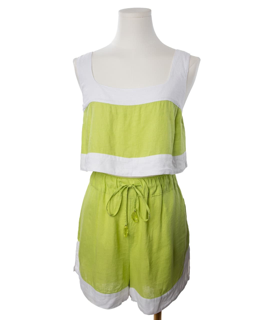 Haute Hippie Lime Linen Blend Crop Top & Shorts Set