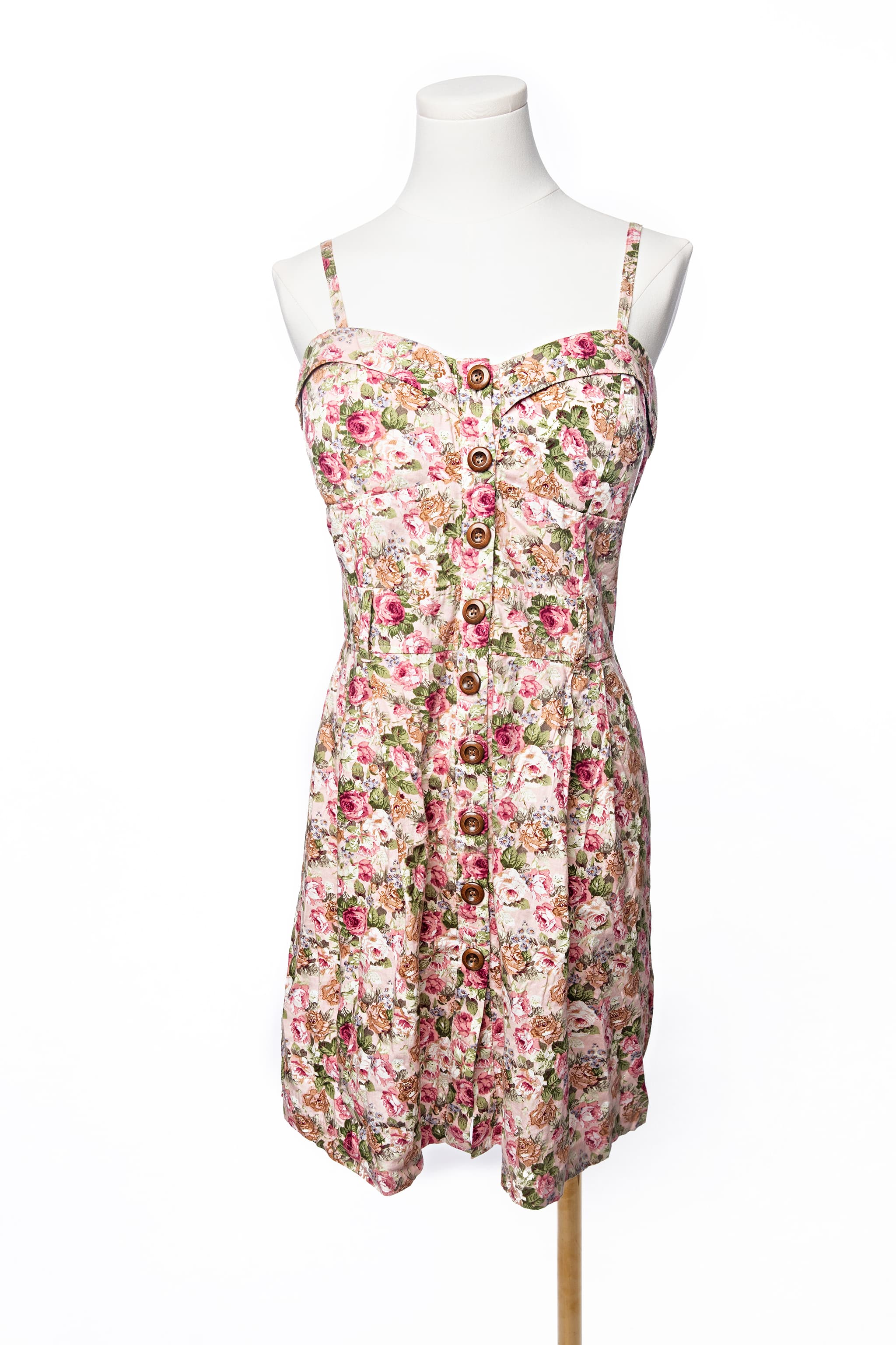 Poetry Rose Floral Button-Front Sweetheart Mini Dress