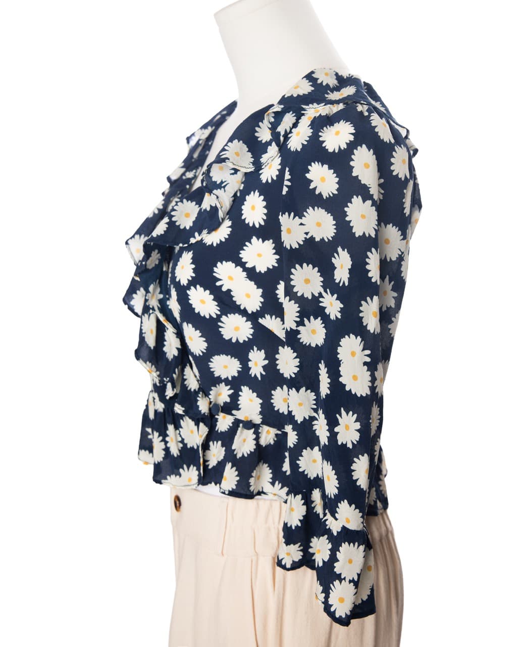 Réalisation Par Navy Daisy Print Silk Ruffle Wrap Blouse