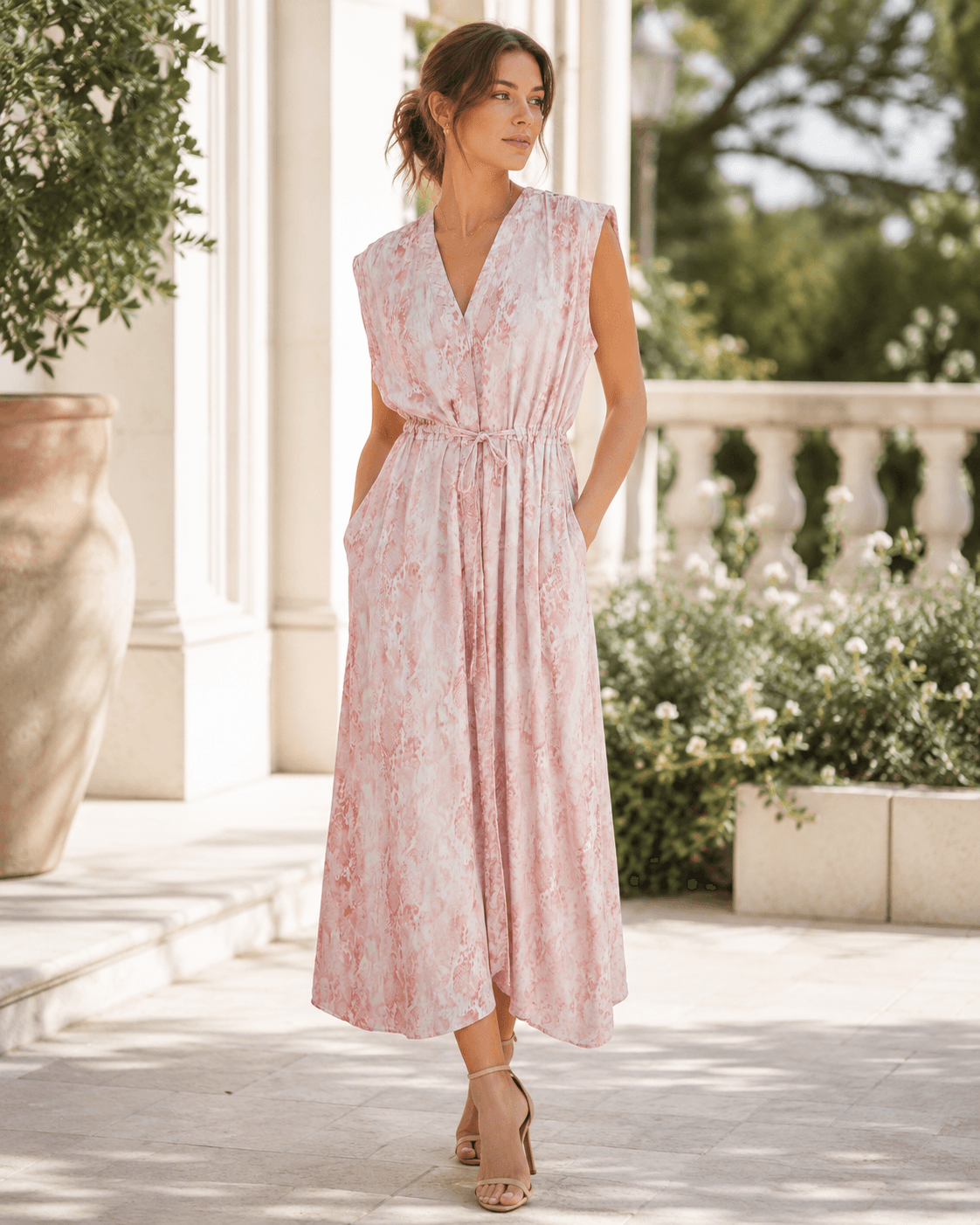 AllSaints Tate Masala Snake Print Midi Dress