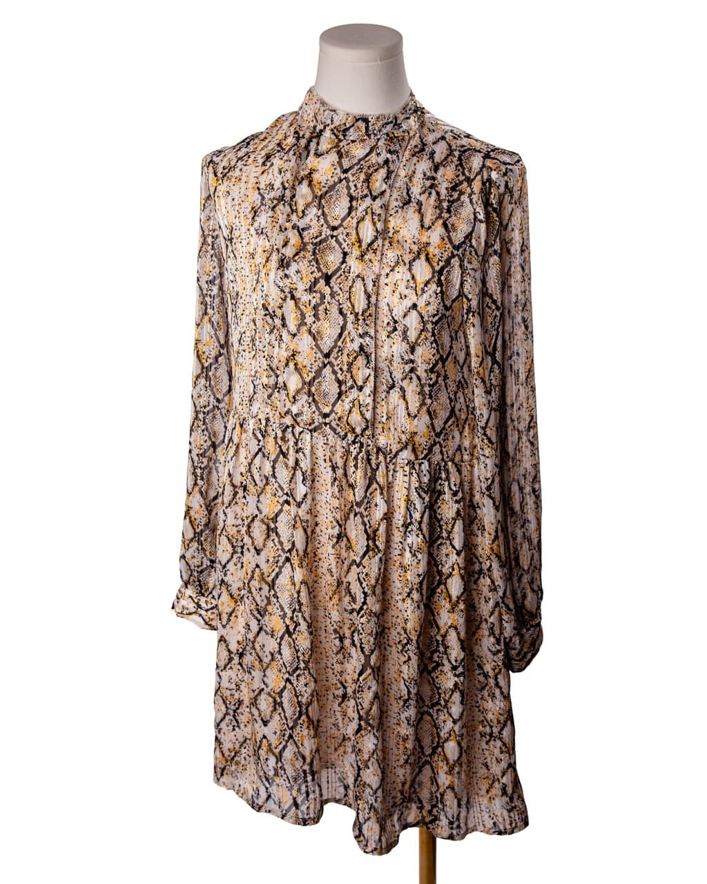 FRNCH Paris Metallic Snake Print Long Sleeve Tiered Mini Dress