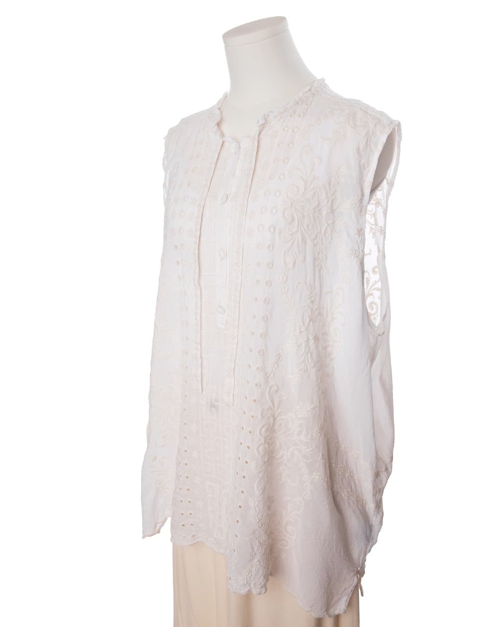 Johnny Was Embroidered Sleeveless Cupra Blend Boho Blouse