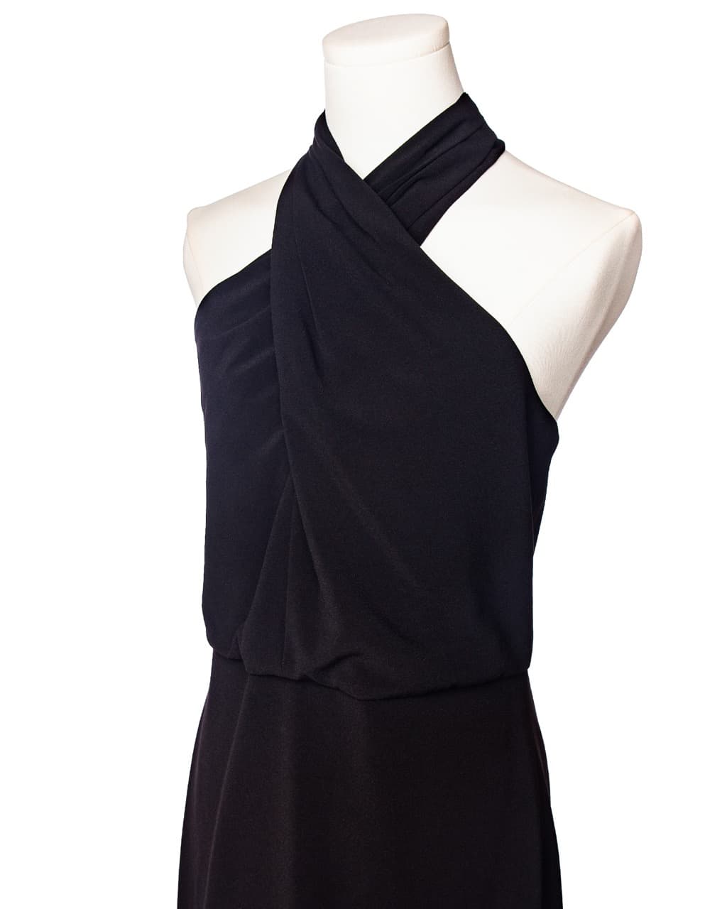 HALSTON Black Crisscross Halter Mini Dress