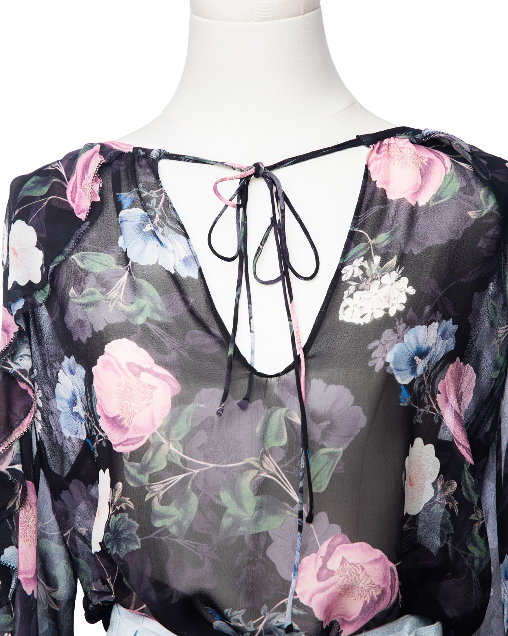 Nicholas Australia Black Floral Semi-Sheer Ruffle Sleeve Blouse