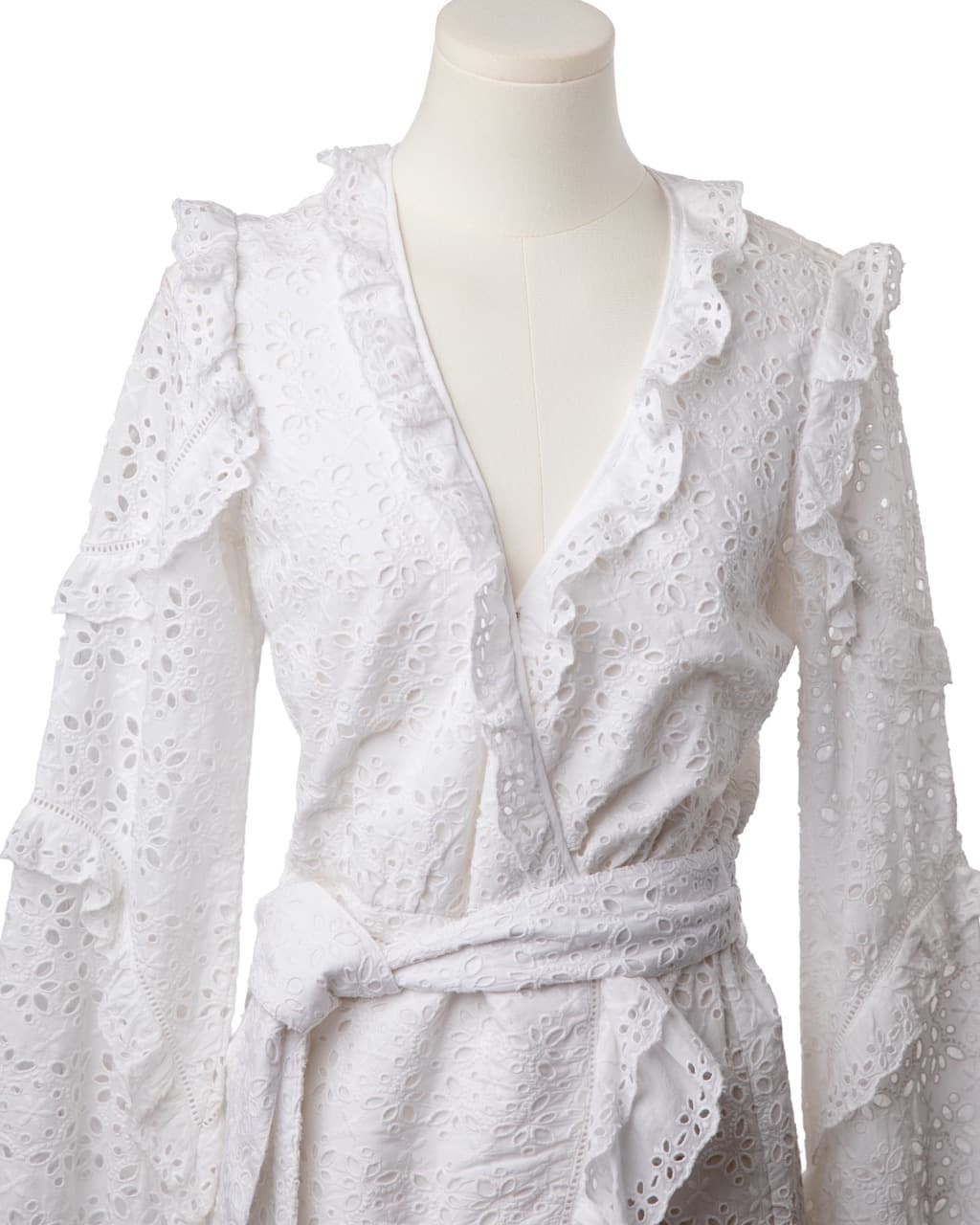 Veronica Beard Julia White Eyelet Belted Wrap Mini Dress