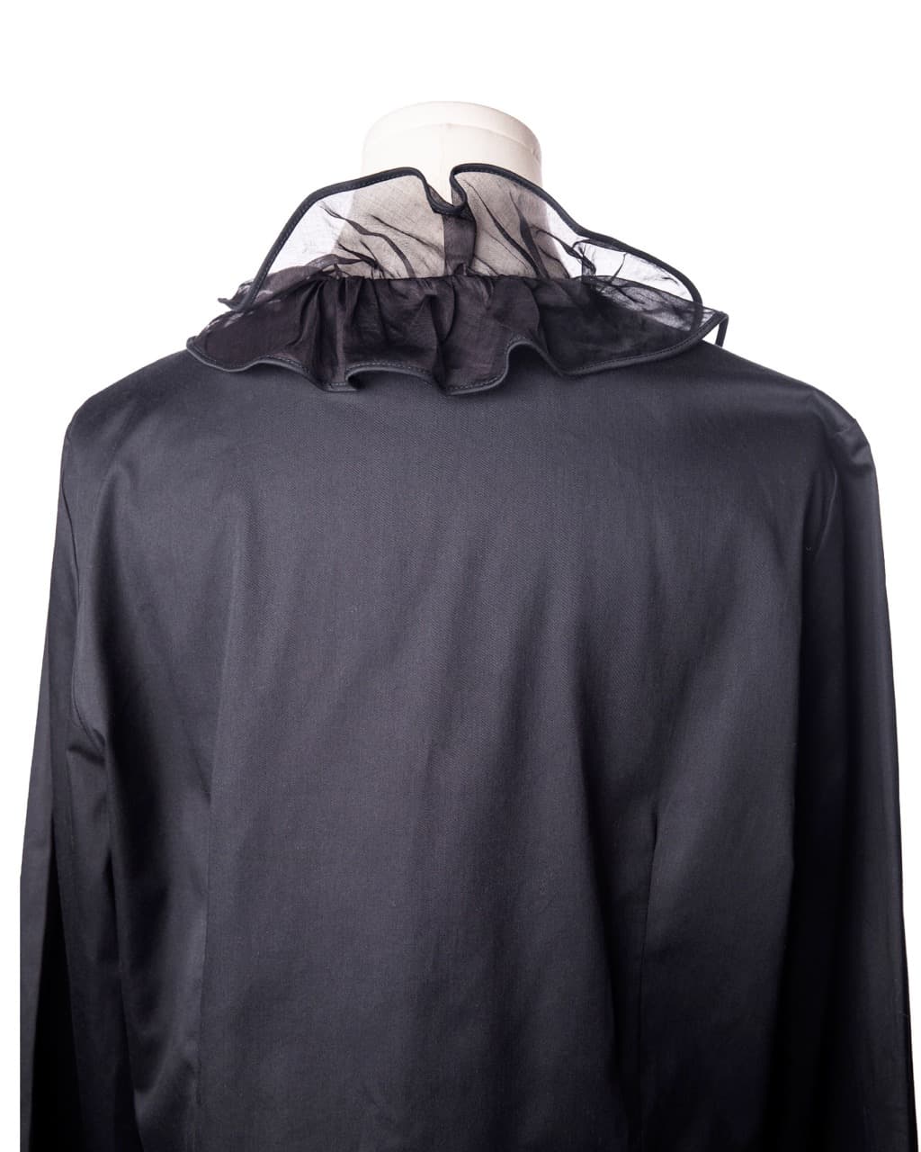 Gorsuch Black Cotton Ruffle Button-Down Blouse | Sheer Organza Trim