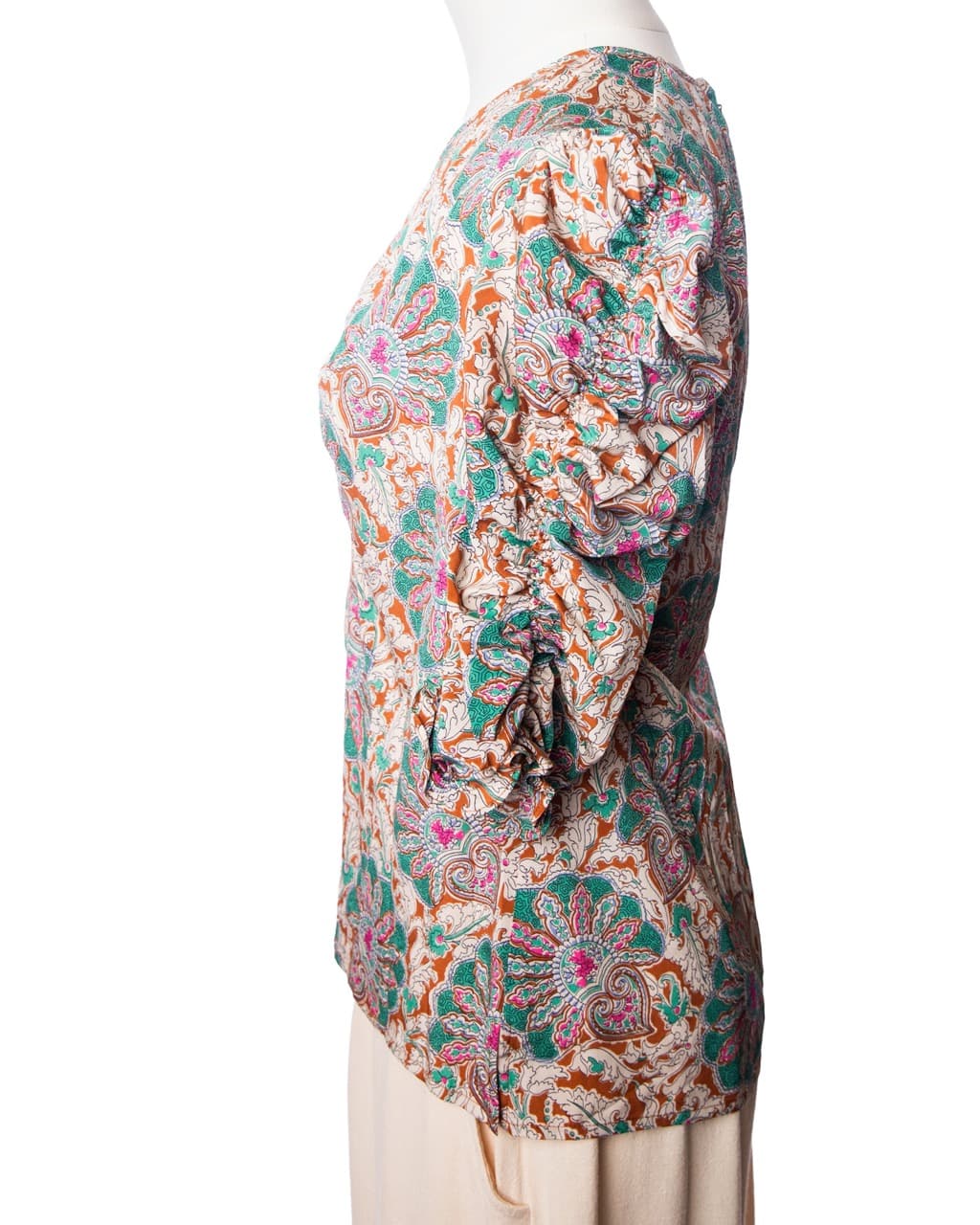 Veronica Beard Silk Paisley Ruched Sleeve Blouse