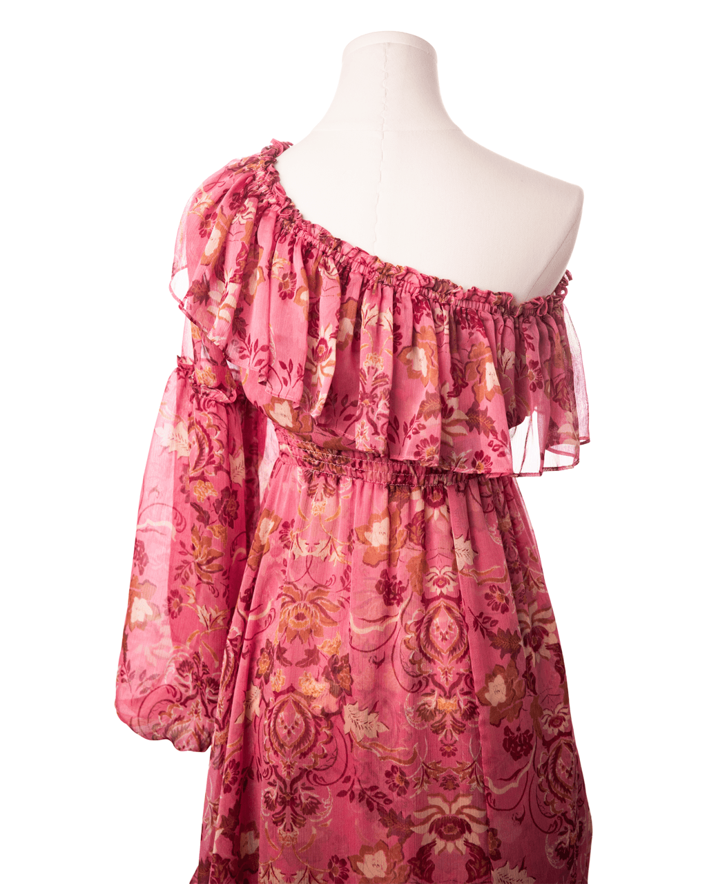MISA Los Angeles Rumi Pink Floral One-Shoulder Ruffle Maxi Dress