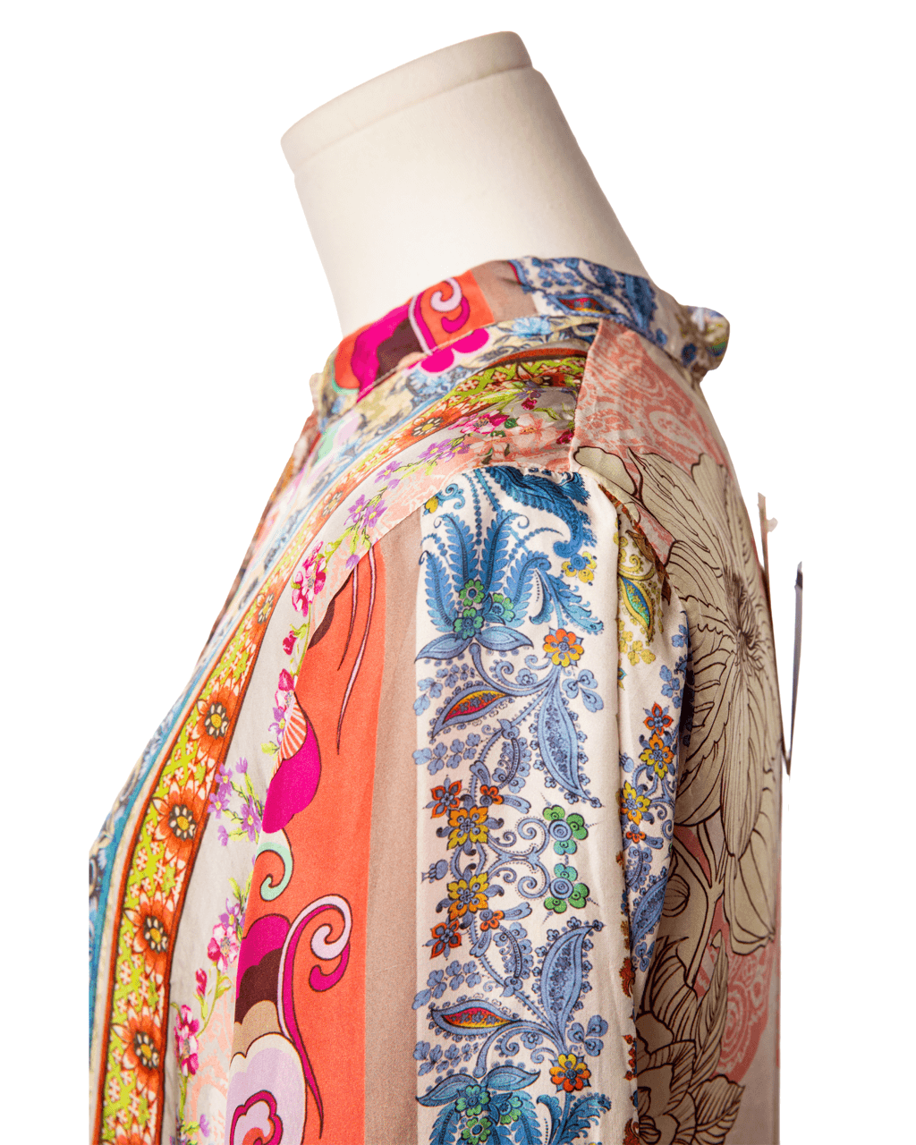 Johnny Was NWT 100% Silk Mixed Print Button-Front Blouse