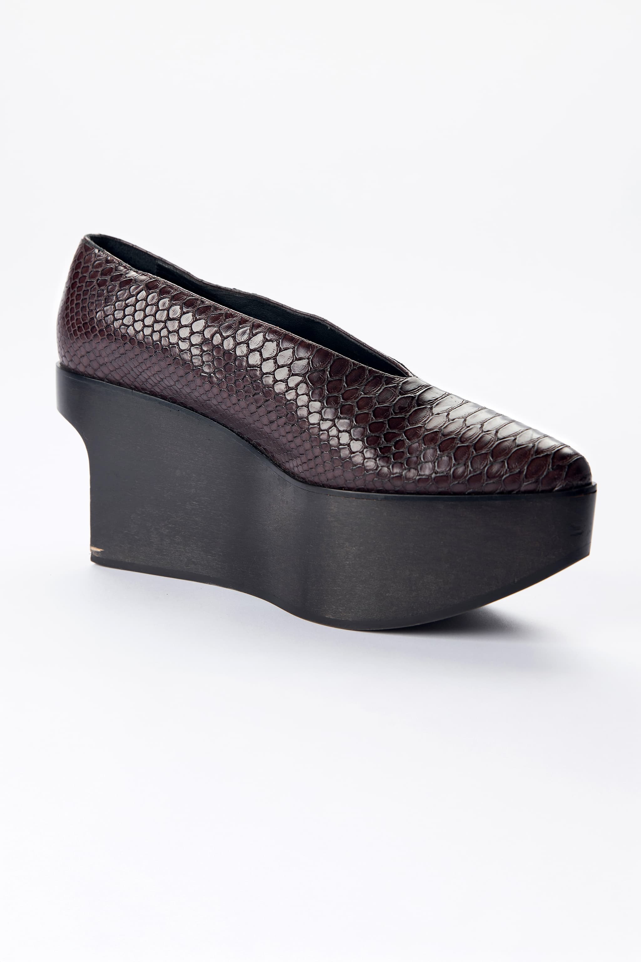 Stella McCartney Burgundy Snake-Effect Platform Wedge Loafers