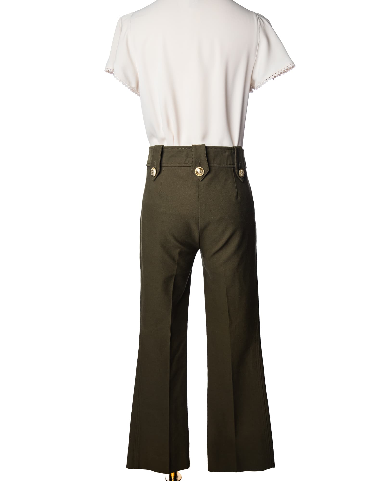 Derek Lam 10 Crosby Military Green Gold Button Flare Pants