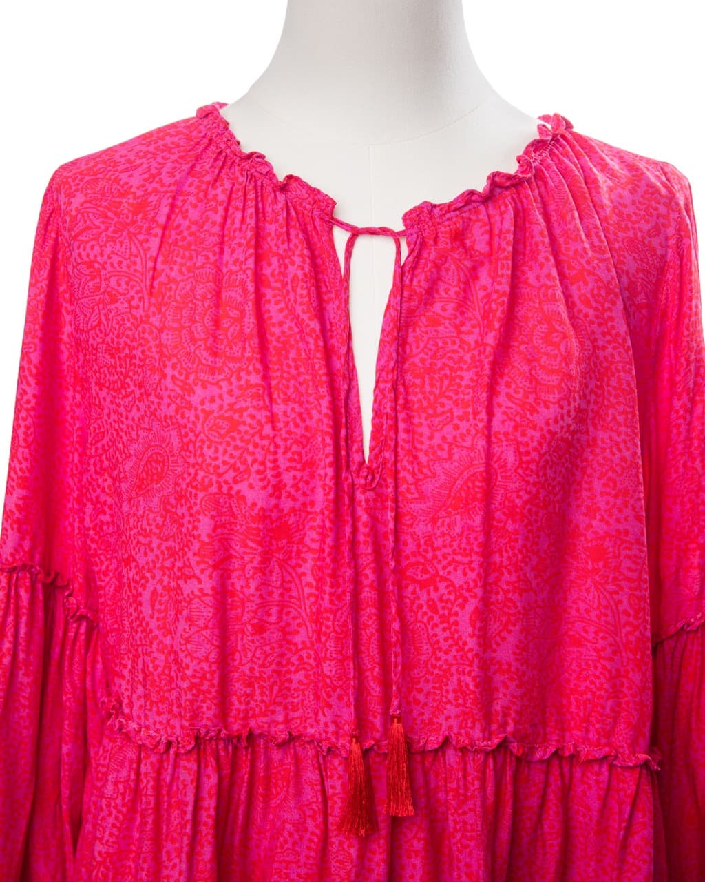 Natalie Martin Shangri La Raspberry Rayon Tiered Ruffle Peasant Blouse