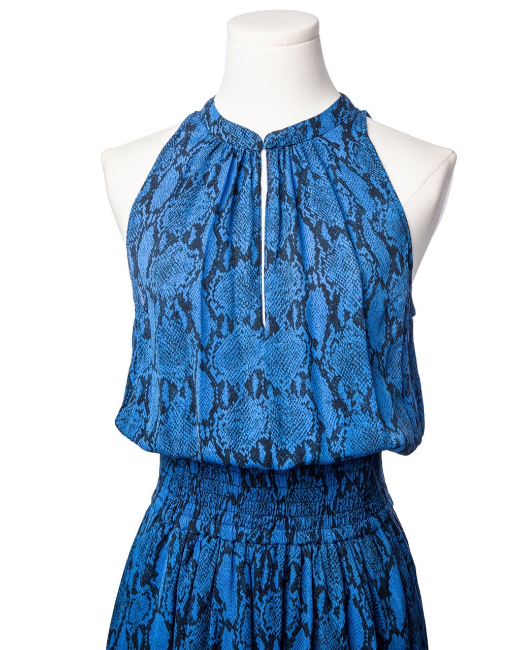 A.L.C. Blue Snakeskin Silk Smocked Waist Dress