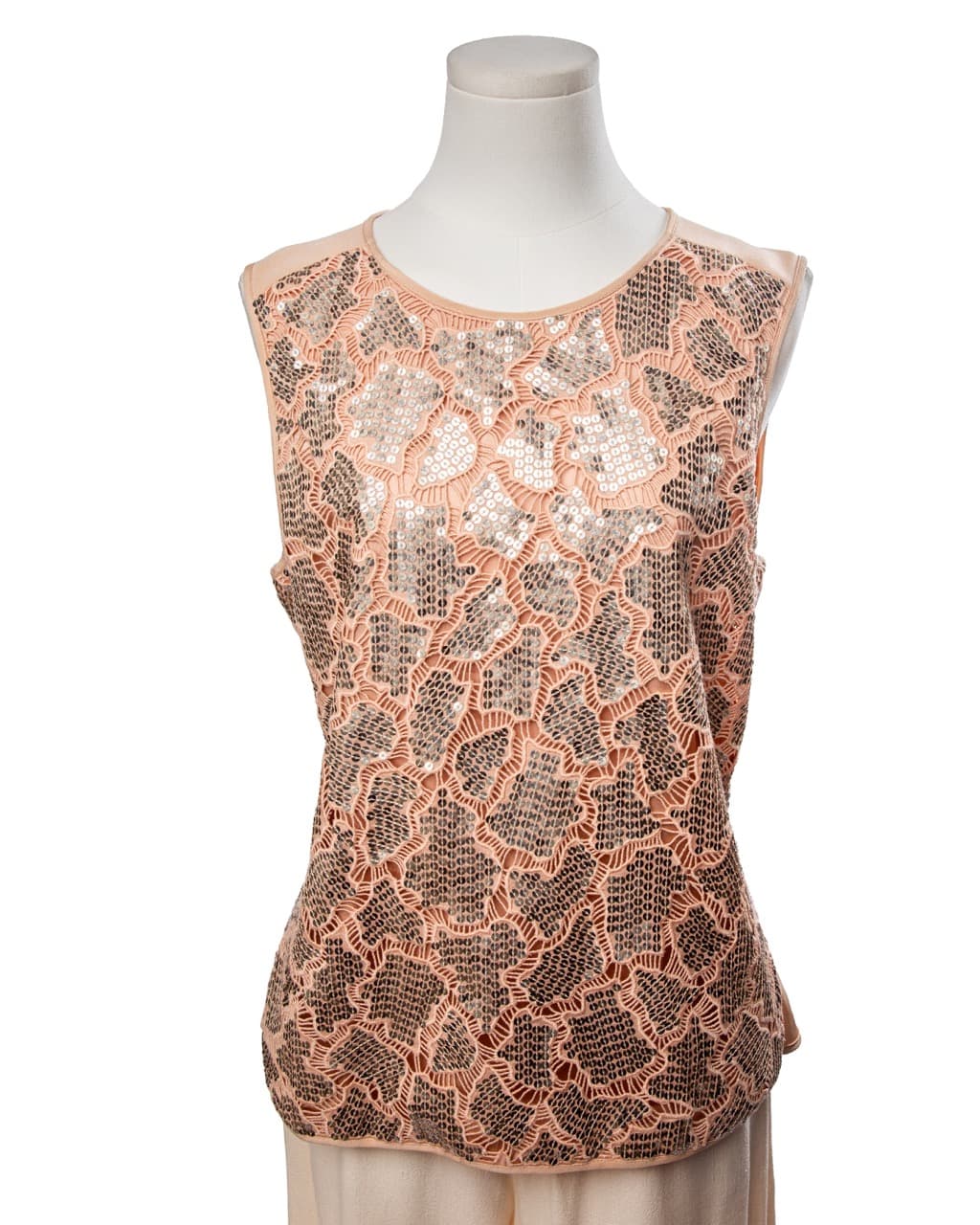 Rebecca Taylor Blush Nude Silver Sequin Cotton Silk Peplum Top