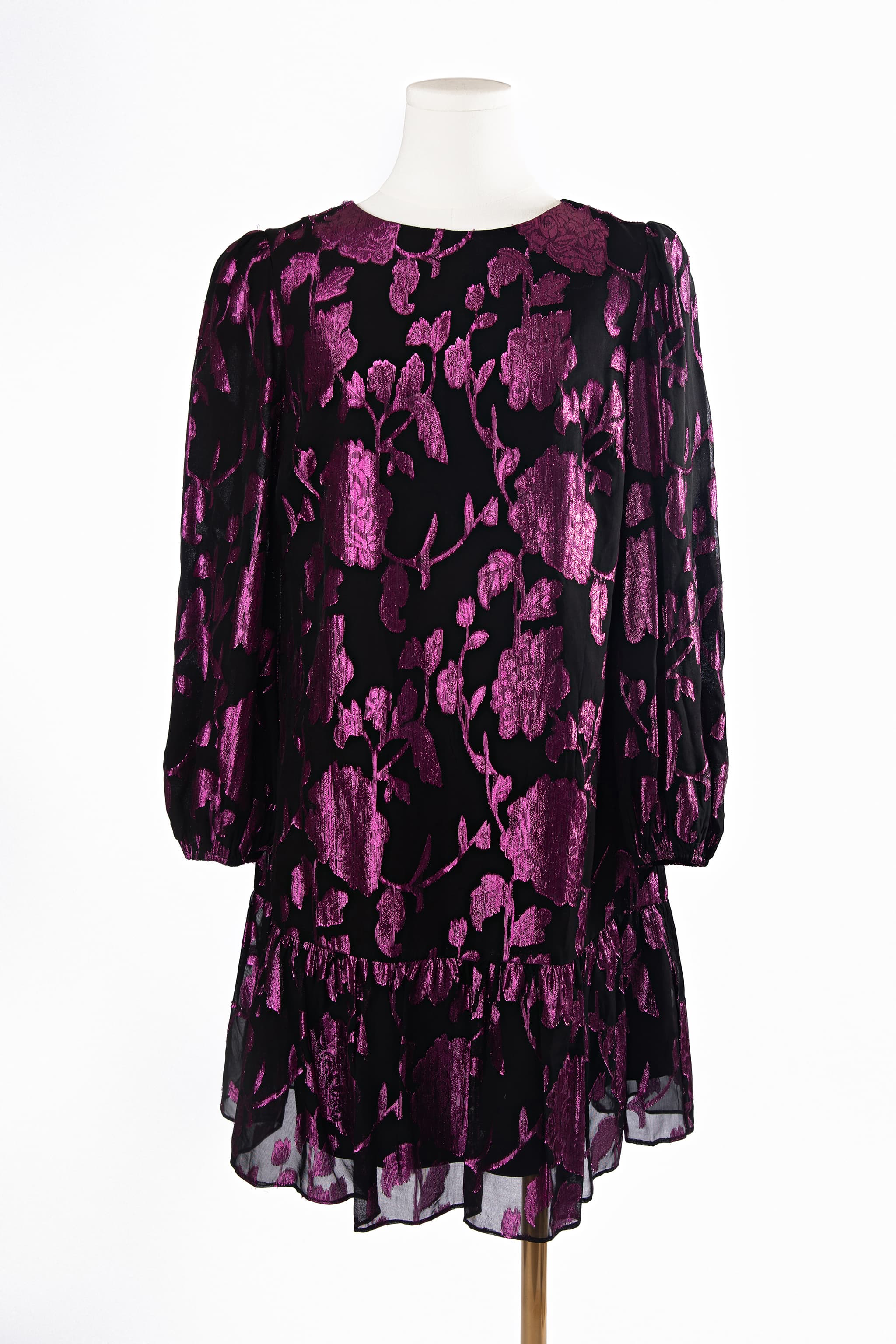 Milly Metallic Floral Chiffon Shift Dress