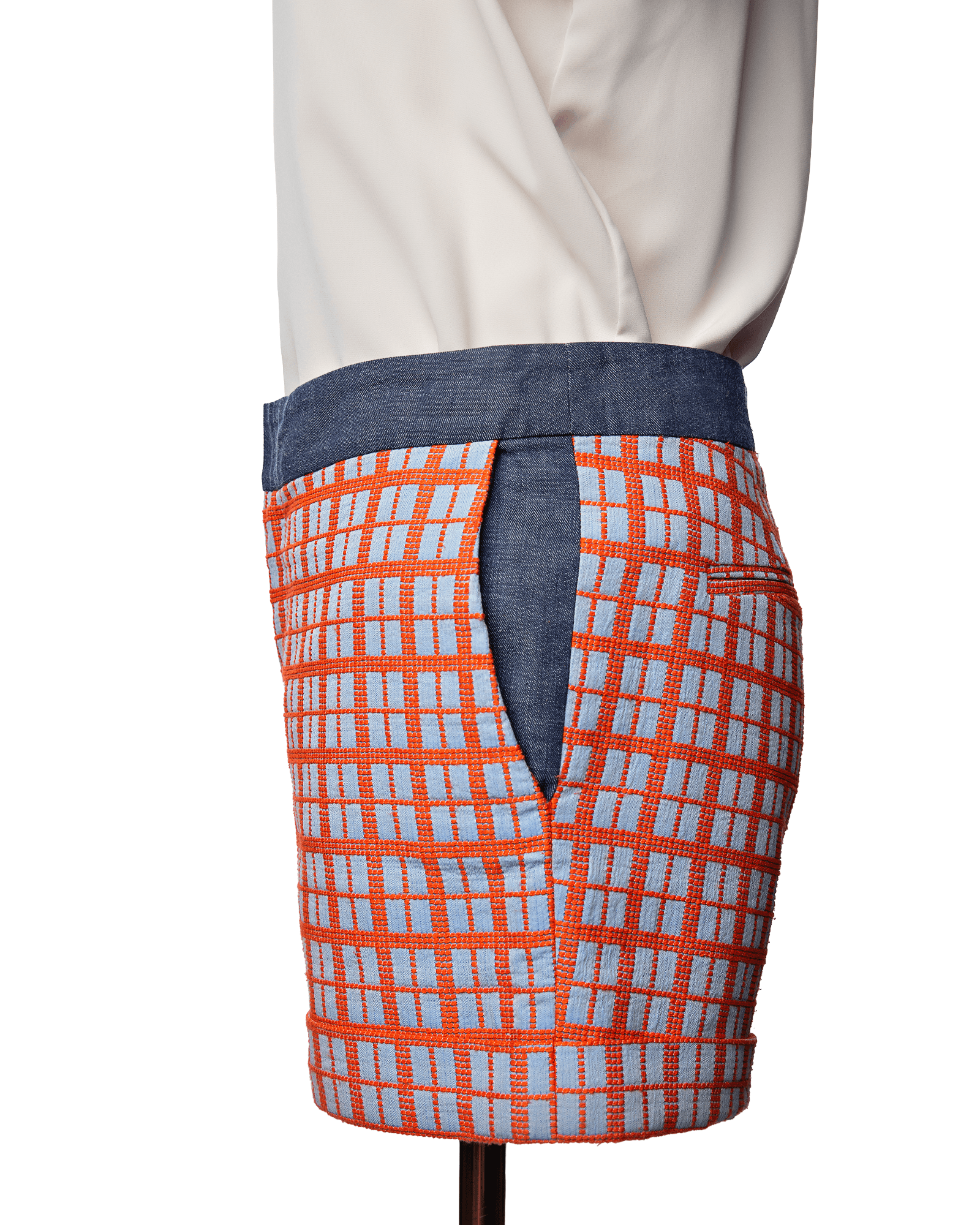 Derek Lam 10 Crosby Orange Embroidered Grid Shorts