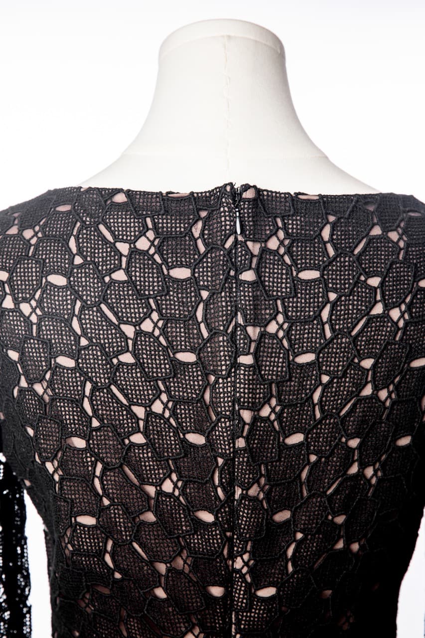 Diane von Furstenberg Black Lace & Leather Accent Cocktail Dress